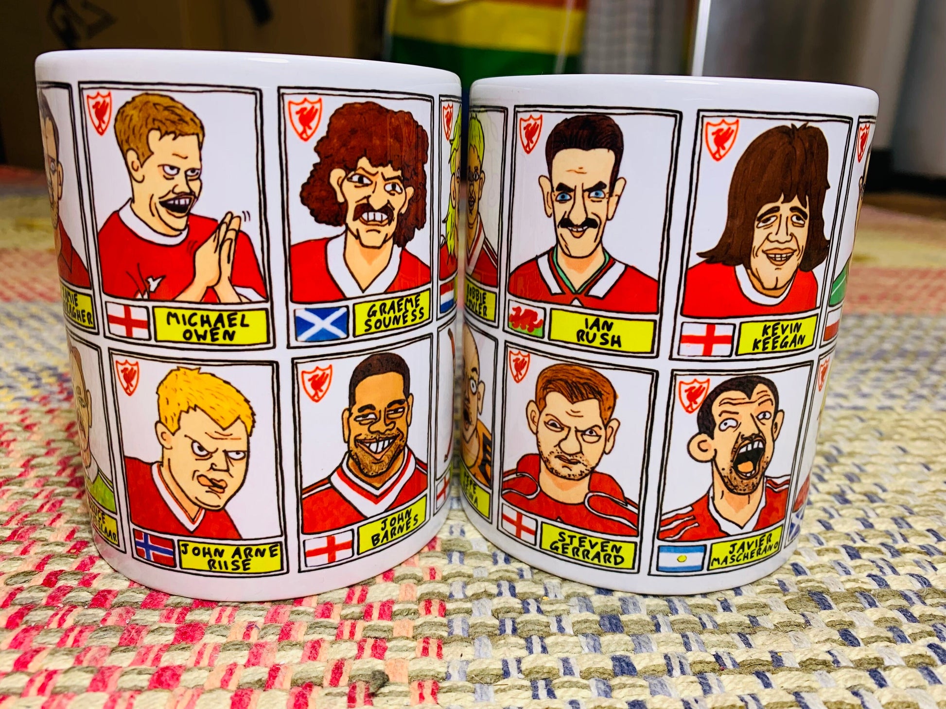 Liverpool Vol 4 No Score Draws Mug Set - Set of TWO 11oz Ceramic Mugs with Wonky Panini sticker-style Doodles Of Various LFC Legends & Icons