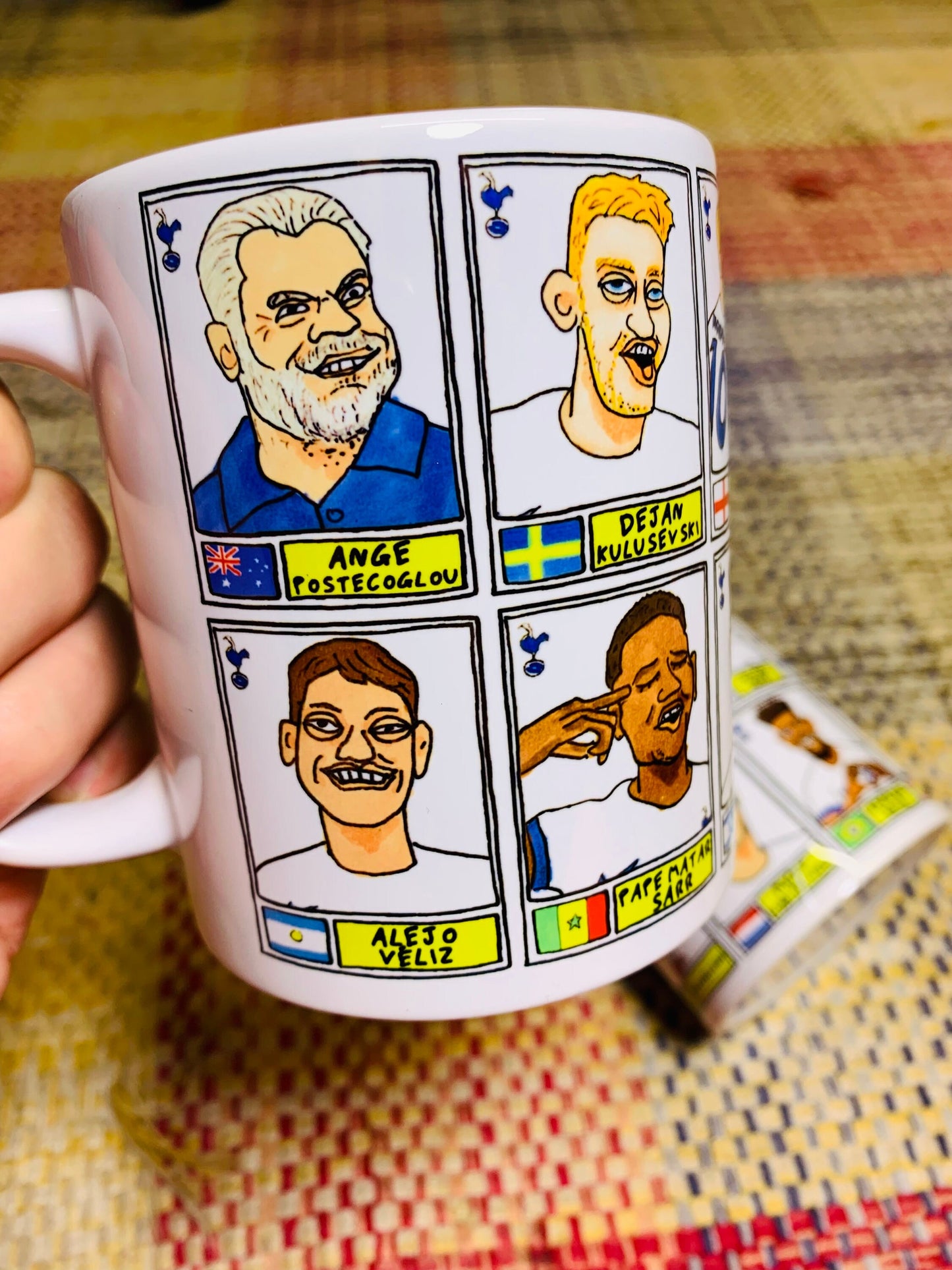 Spurs Volume 3 No Score Draws Mug Set - Set of TWO 11oz Ceramic Mugs with Wonky Panini sticker-style THFC Angeball No Score Draws Doodles