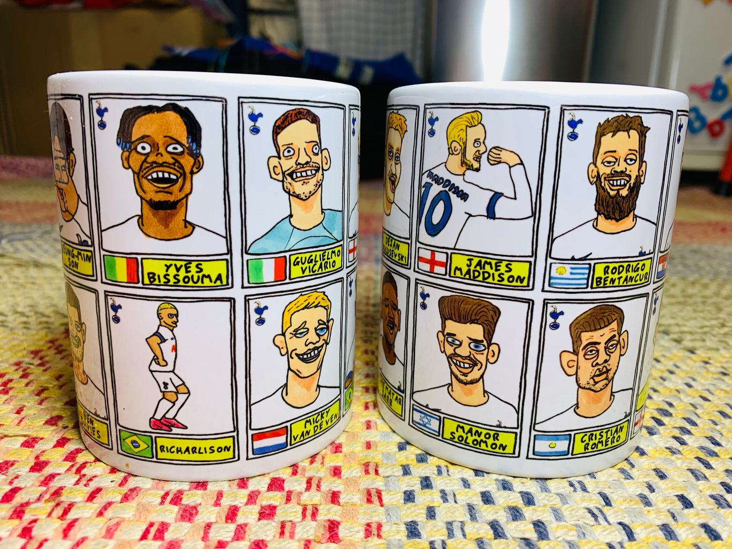 Spurs Volume 3 No Score Draws Mug Set - Set of TWO 11oz Ceramic Mugs with Wonky Panini sticker-style THFC Angeball No Score Draws Doodles