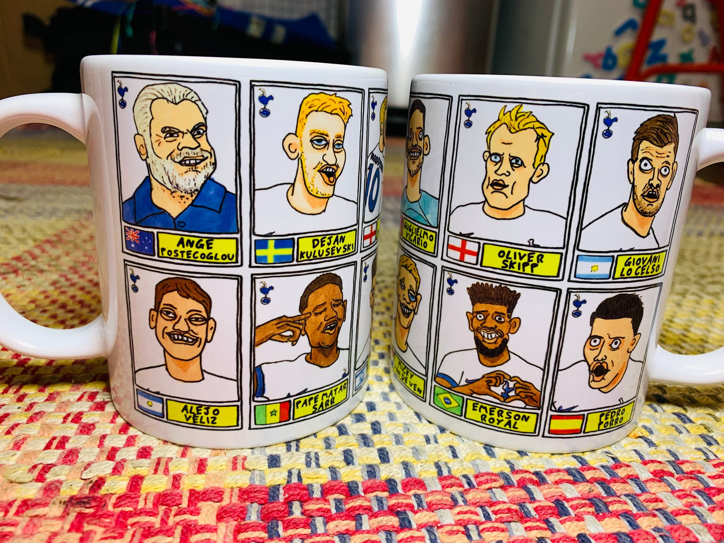 Spurs Volume 3 No Score Draws Mug Set - Set of TWO 11oz Ceramic Mugs with Wonky Panini sticker-style THFC Angeball No Score Draws Doodles