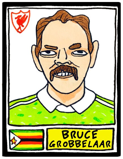 Liverpool Vol 4 - No Score Draws Kop Edition - A3 print of 36 Wonky hand-drawn Panini-style Doodles of Various Liverpool LFC Reds Legends