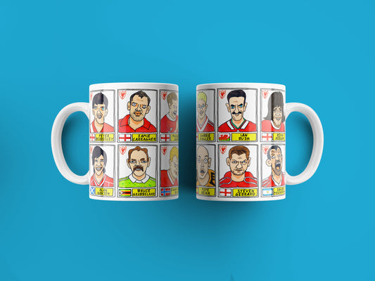 Liverpool Vol 4 No Score Draws Mug Set - Set of TWO 11oz Ceramic Mugs with Wonky Panini sticker-style Doodles Of Various LFC Legends & Icons