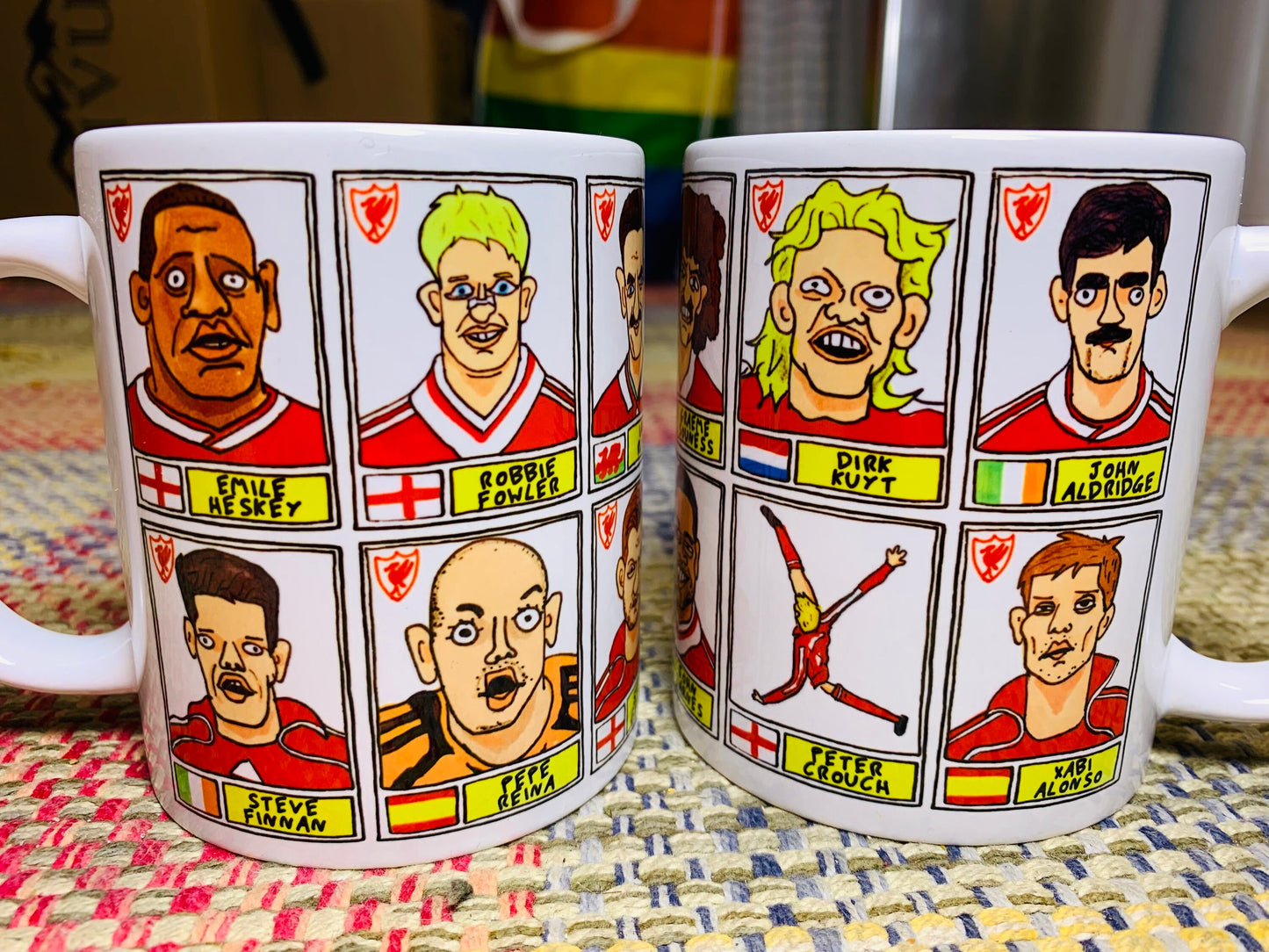 Liverpool Vol 4 No Score Draws Mug Set - Set of TWO 11oz Ceramic Mugs with Wonky Panini sticker-style Doodles Of Various LFC Legends & Icons