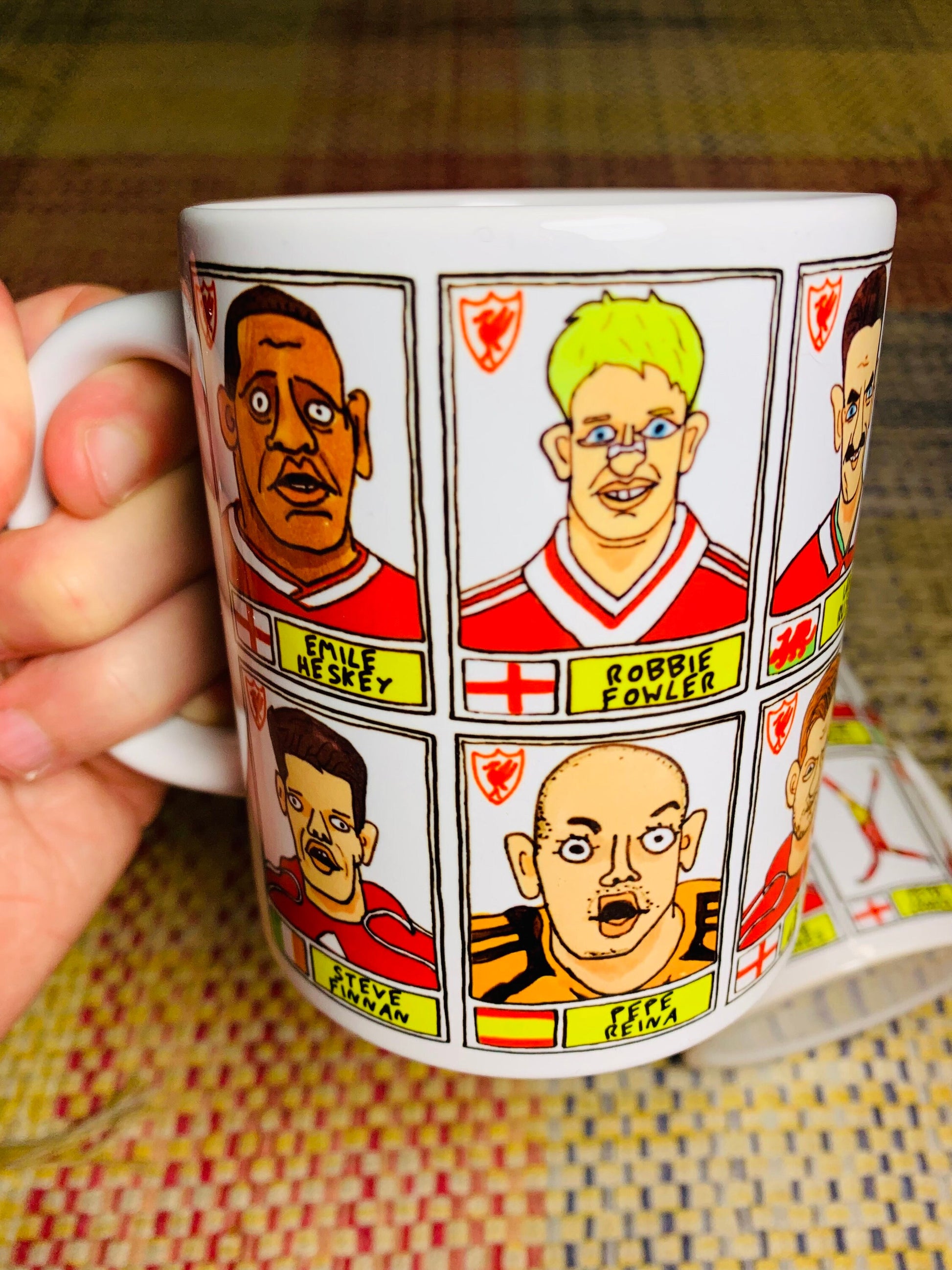 Liverpool Vol 4 No Score Draws Mug Set - Set of TWO 11oz Ceramic Mugs with Wonky Panini sticker-style Doodles Of Various LFC Legends & Icons