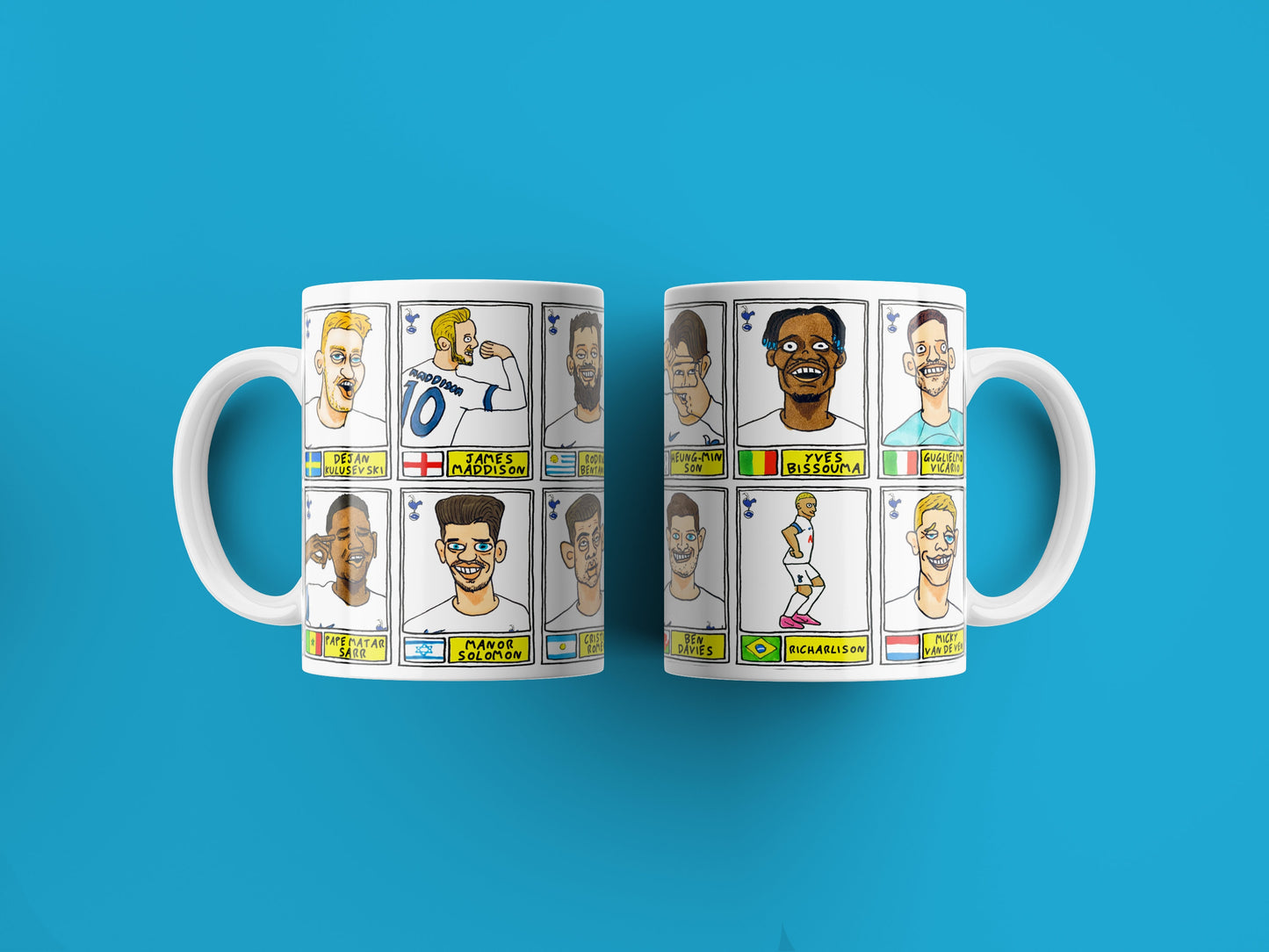 Spurs Volume 3 No Score Draws Mug Set - Set of TWO 11oz Ceramic Mugs with Wonky Panini sticker-style THFC Angeball No Score Draws Doodles