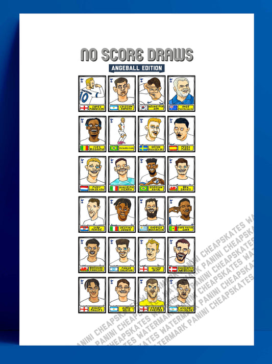 Spurs Volume 3 - No Score Draws Angeball Edition - A3 print of 24 Wonky Panini-style football doodles of Big Ange's 23-24 Tottenham Side