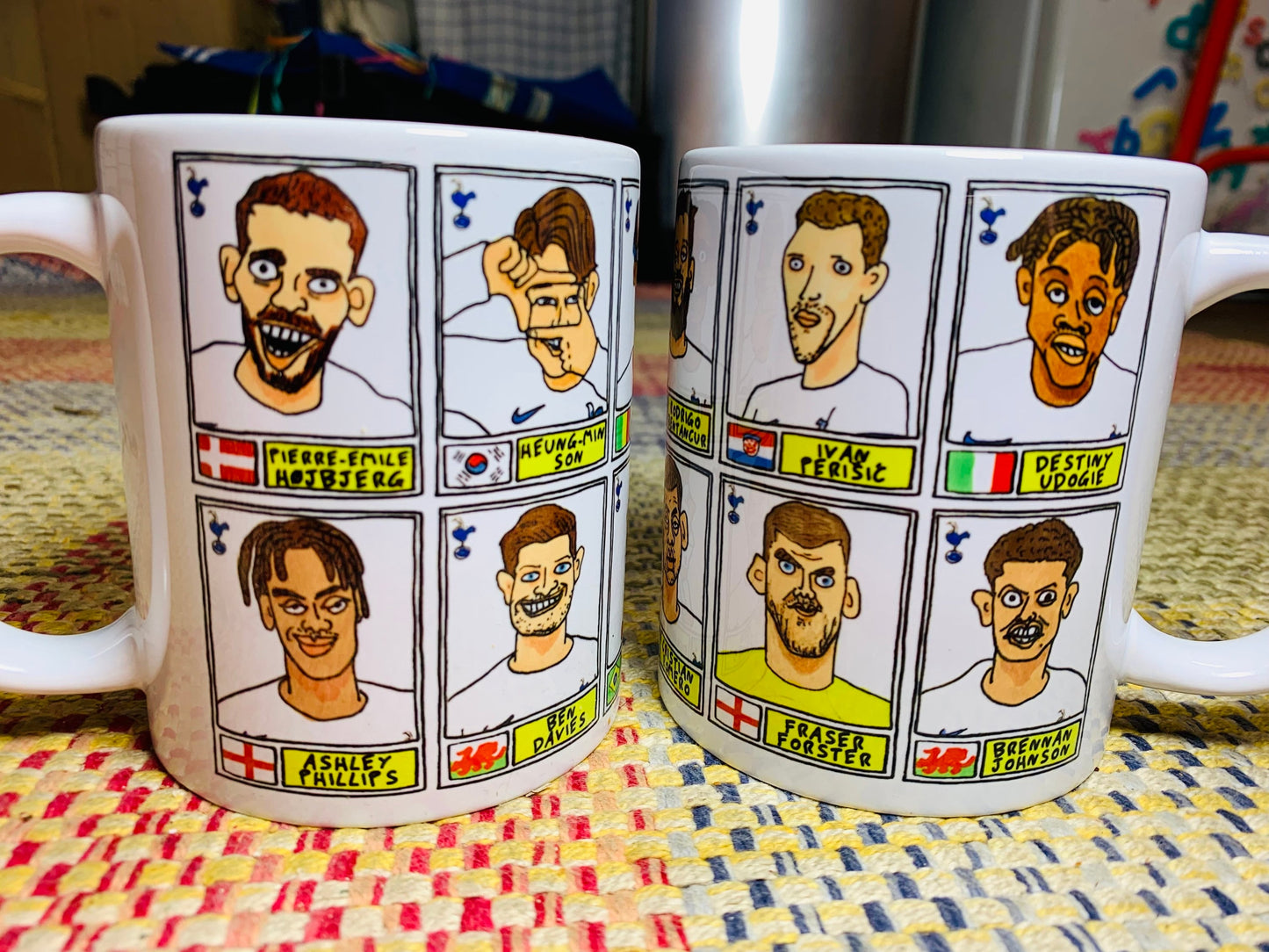 Spurs Volume 3 No Score Draws Mug Set - Set of TWO 11oz Ceramic Mugs with Wonky Panini sticker-style THFC Angeball No Score Draws Doodles