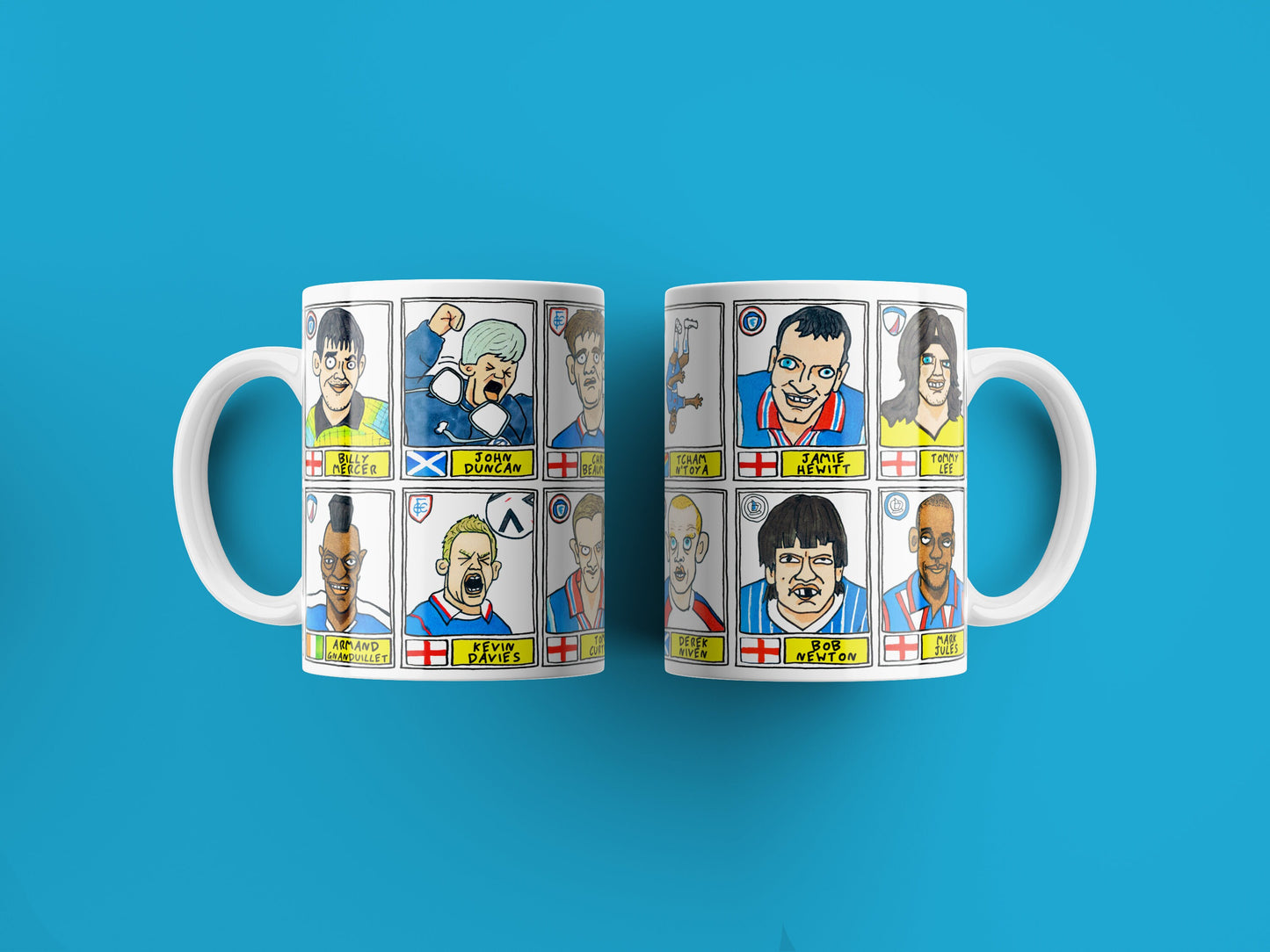 Chesterfield No Score Draws Mug Set - Set of TWO 11oz Ceramic Mugs with Wonky Panini sticker-style Spireites No Score Draws Football Doodles