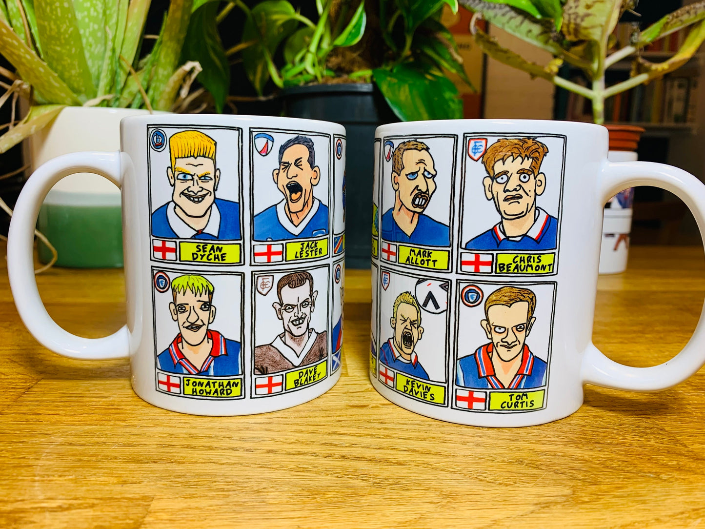 Chesterfield No Score Draws Mug Set - Set of TWO 11oz Ceramic Mugs with Wonky Panini sticker-style Spireites No Score Draws Football Doodles