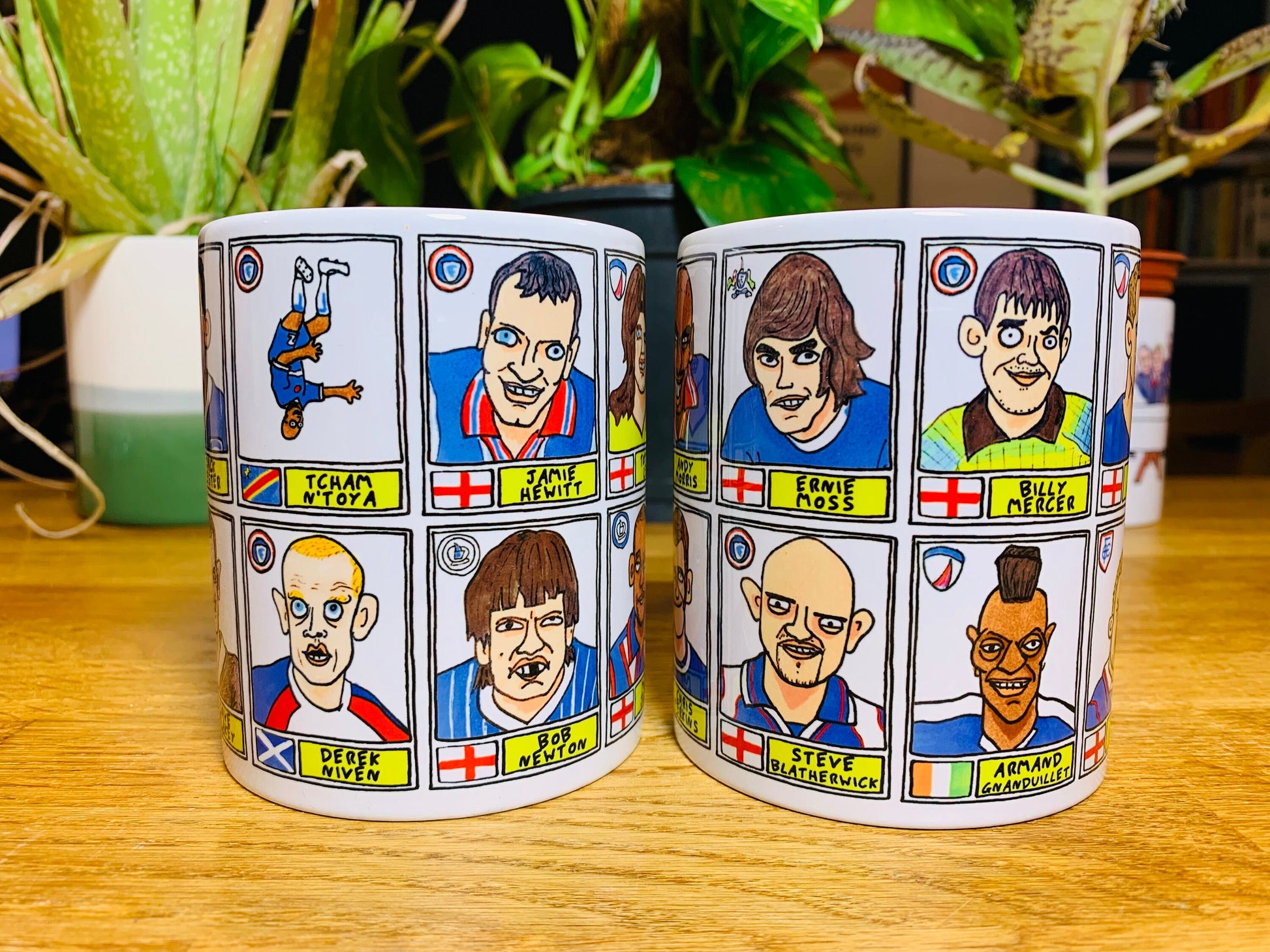 Chesterfield No Score Draws Mug Set - Set of TWO 11oz Ceramic Mugs with Wonky Panini sticker-style Spireites No Score Draws Football Doodles