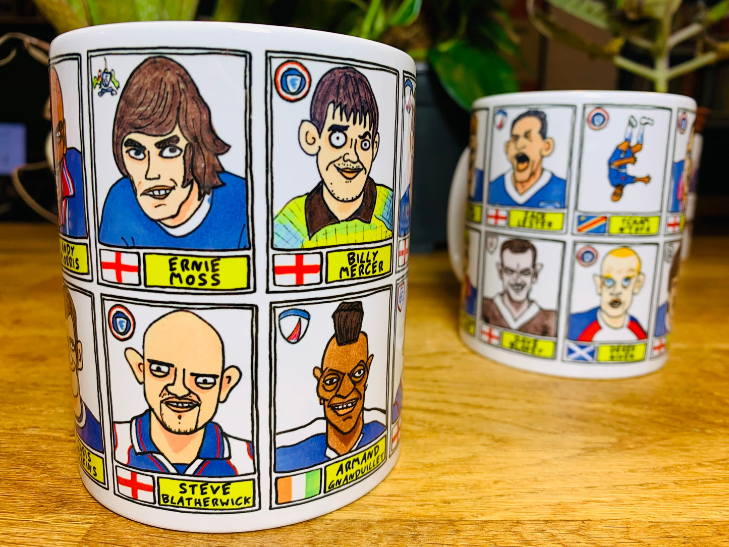 Chesterfield No Score Draws Mug Set - Set of TWO 11oz Ceramic Mugs with Wonky Panini sticker-style Spireites No Score Draws Football Doodles