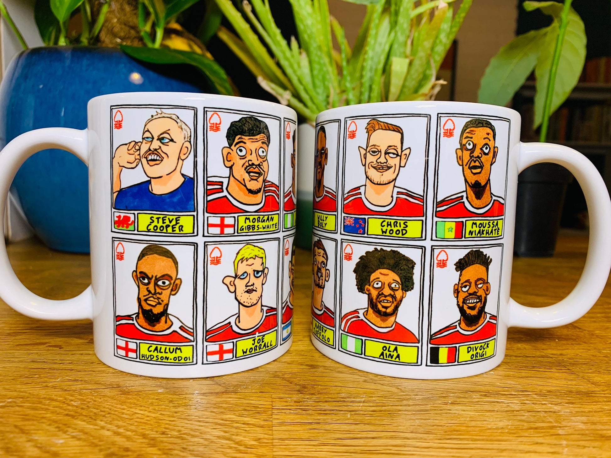 Nottingham Forest Vol 4 No Score Draws Mug Set - Set of TWO 11oz Ceramic Mugs with Wonky Panini-doodles of NFFC's 23/24 Premier League Squad