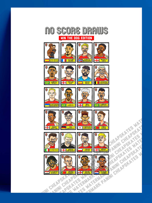 Arsenal Vol 3 - No Score Draw Win The Dog Edition - A3 print of 24 hand-drawn Panini-style wonky doodles of Arteta's Arsenal's 23/24 PL Team