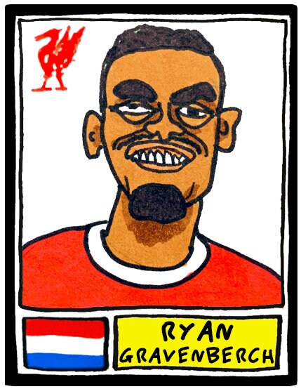 Liverpool Vol 5 - No Score Draws Klopp 23-24 Edition - A3 print of 25 hand-drawn Panini-style Doodles of Jurgen Klopp's LFC 23-24 EPL Squad