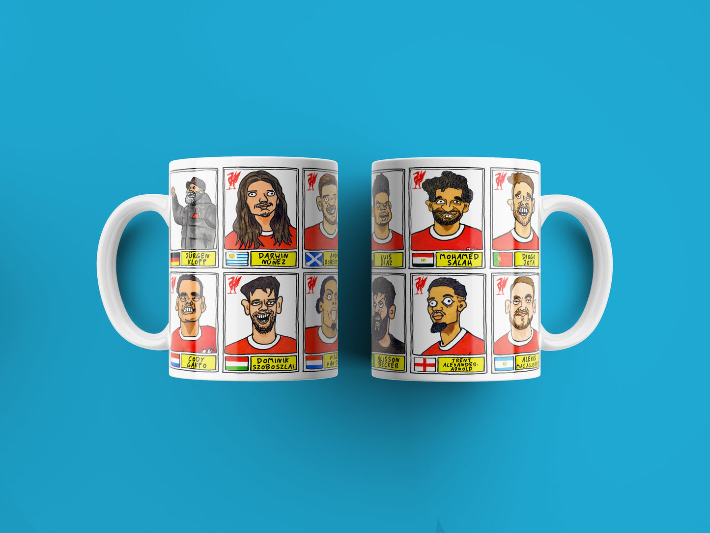 Liverpool Vol 5 23-24 Klopp No Score Draws Mug Set - Set of TWO 11oz Ceramic Mugs with 24 Wonky Panini sticker-style LFC Football Doodles