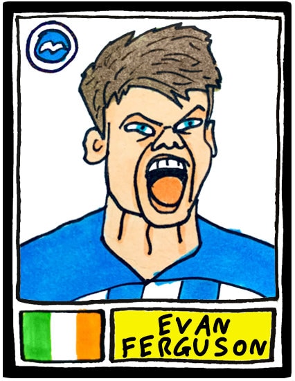 Brighton Vol 2 - No Score Draw De Zerbi Ball Edition - A3 print of 26 hand-drawn Panini-style wonky doodles of De Zerbi's BHAFC 23/24 Team