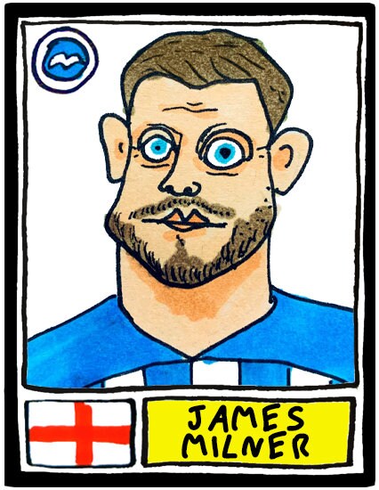 Brighton Vol 2 - No Score Draw De Zerbi Ball Edition - A3 print of 26 hand-drawn Panini-style wonky doodles of De Zerbi's BHAFC 23/24 Team