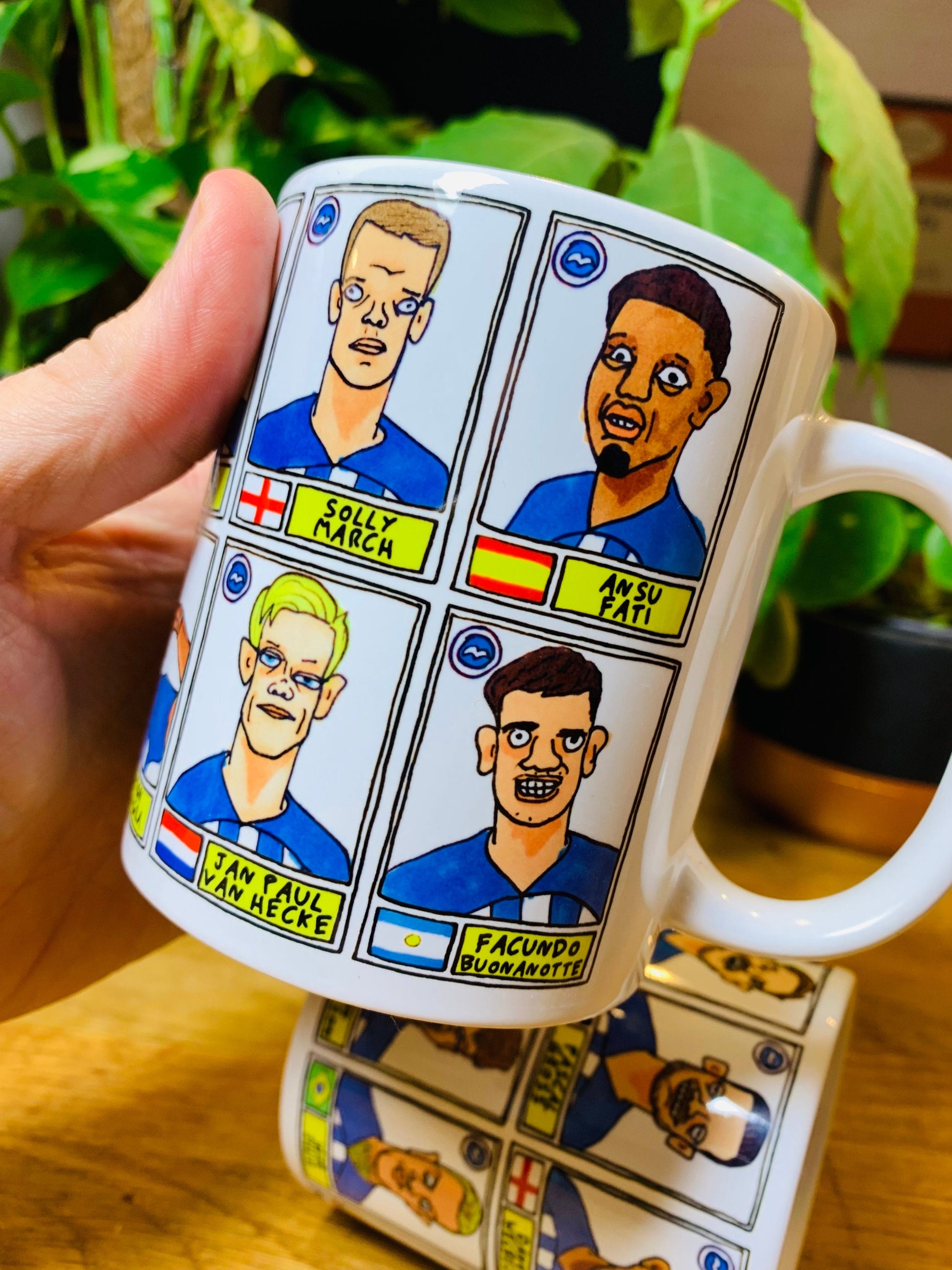 Brighton Vol 2 No Score Draws Mug Set - Set of TWO 11oz Ceramic Mugs with Wonky Panini--style BHAFC 23/24 De Zerbi No Score Draws Doodles