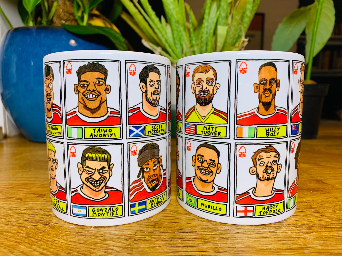 Nottingham Forest Vol 4 No Score Draws Mug Set - Set of TWO 11oz Ceramic Mugs with Wonky Panini-doodles of NFFC's 23/24 Premier League Squad