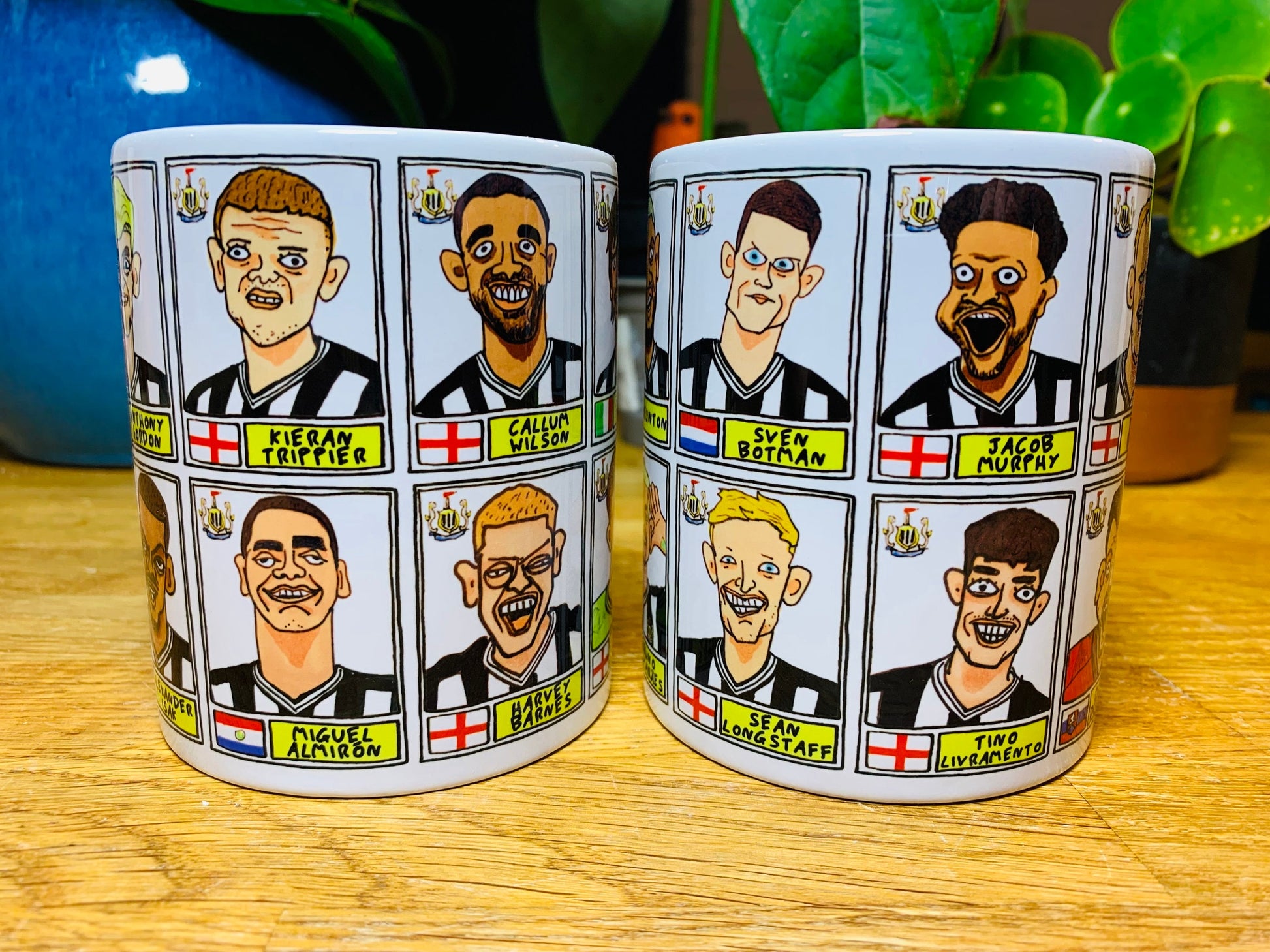 Newcastle Volume 2 No Score Draws Mug Set - Set of TWO 11oz Ceramic Mugs with Wonky Panini-style Doodles of the Magpies' 22/23 Squad