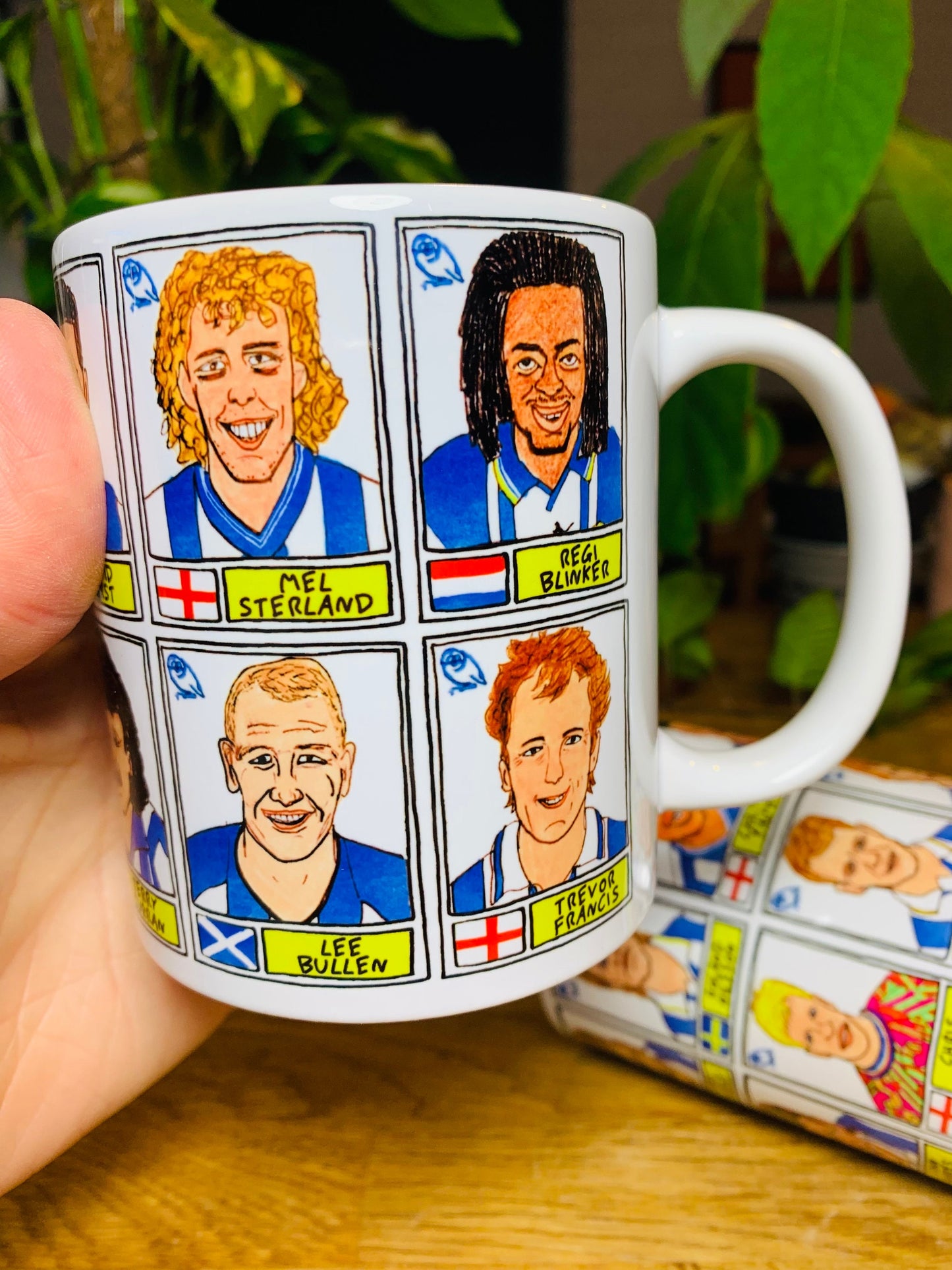 Sheffield Wednesday - Set of TWO 11oz Ceramic Mugs with Wonky Panini sticker-style No Score Draws Doodles of 24 Owls icons - SWFC