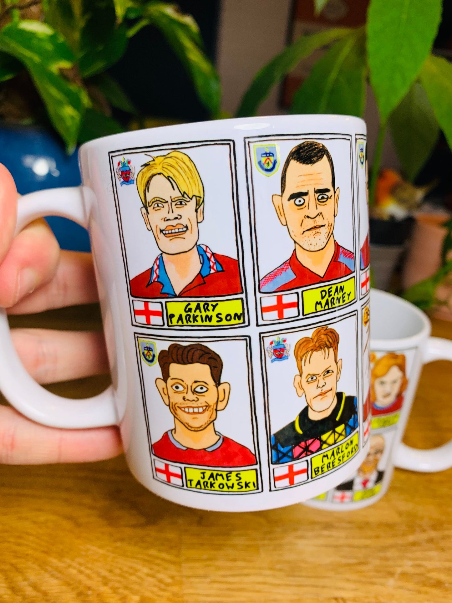 Burnley No Score Draws Mug Set - Set of TWO 11oz Ceramic Mugs with Wonky Panini sticker-style Clarets No Score Draws Doodles