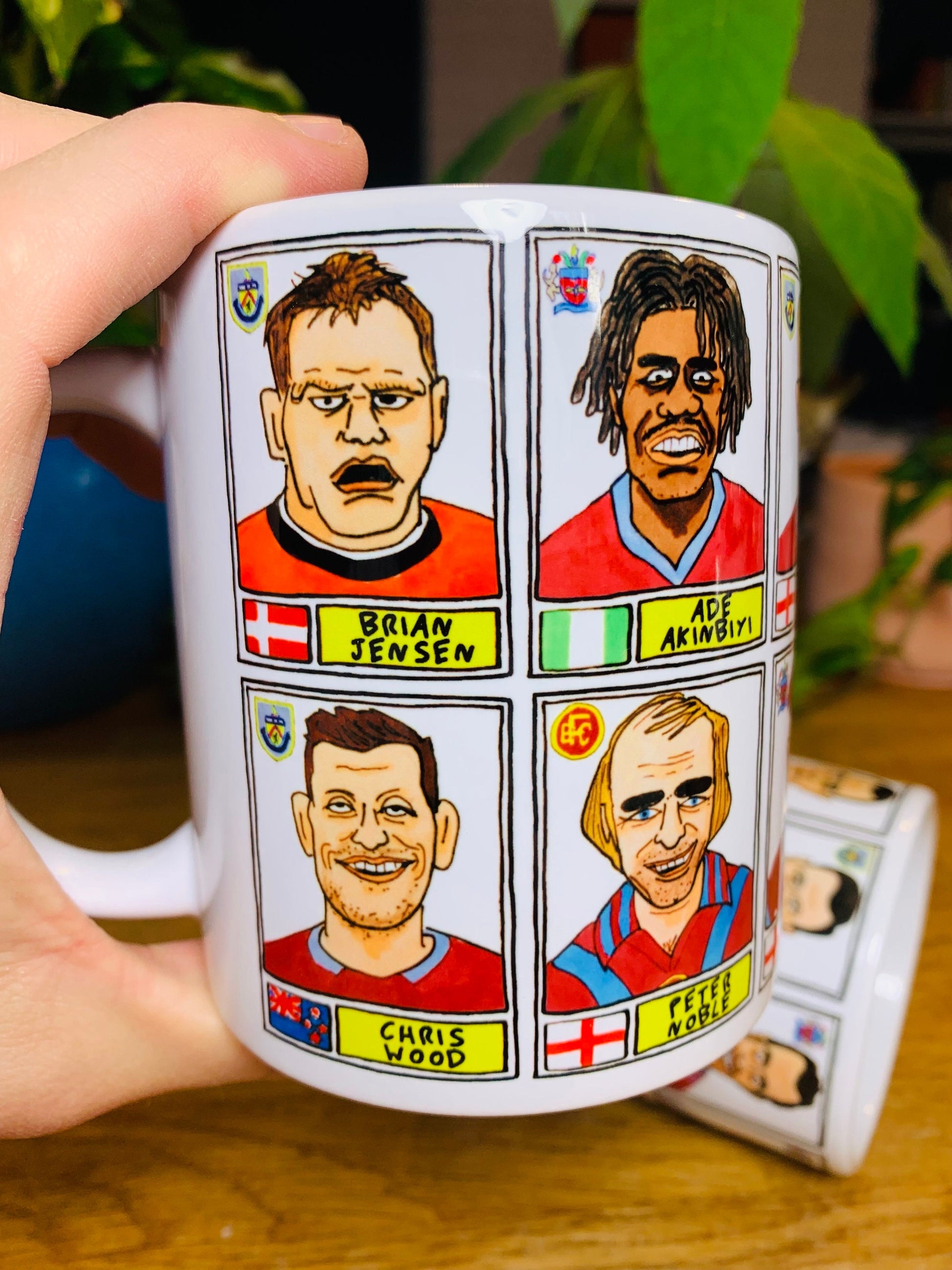 Burnley No Score Draws Mug Set - Set of TWO 11oz Ceramic Mugs with Wonky Panini sticker-style Clarets No Score Draws Doodles