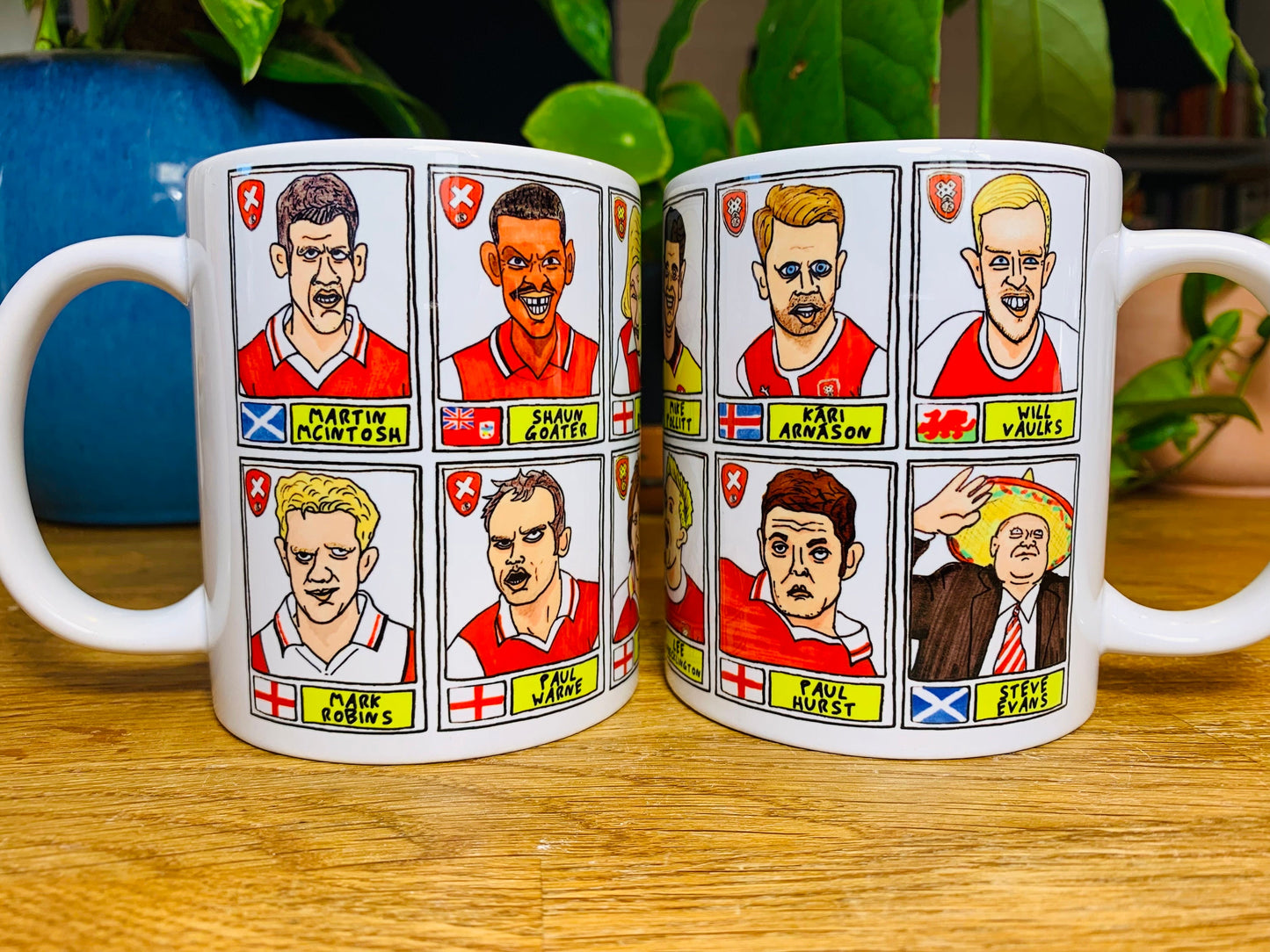 Rotherham United No Score Draws Mug Set - Set of TWO 11oz Ceramic Mugs with Wonky Panini sticker-style RUFC Millers No Score Draws Doodles