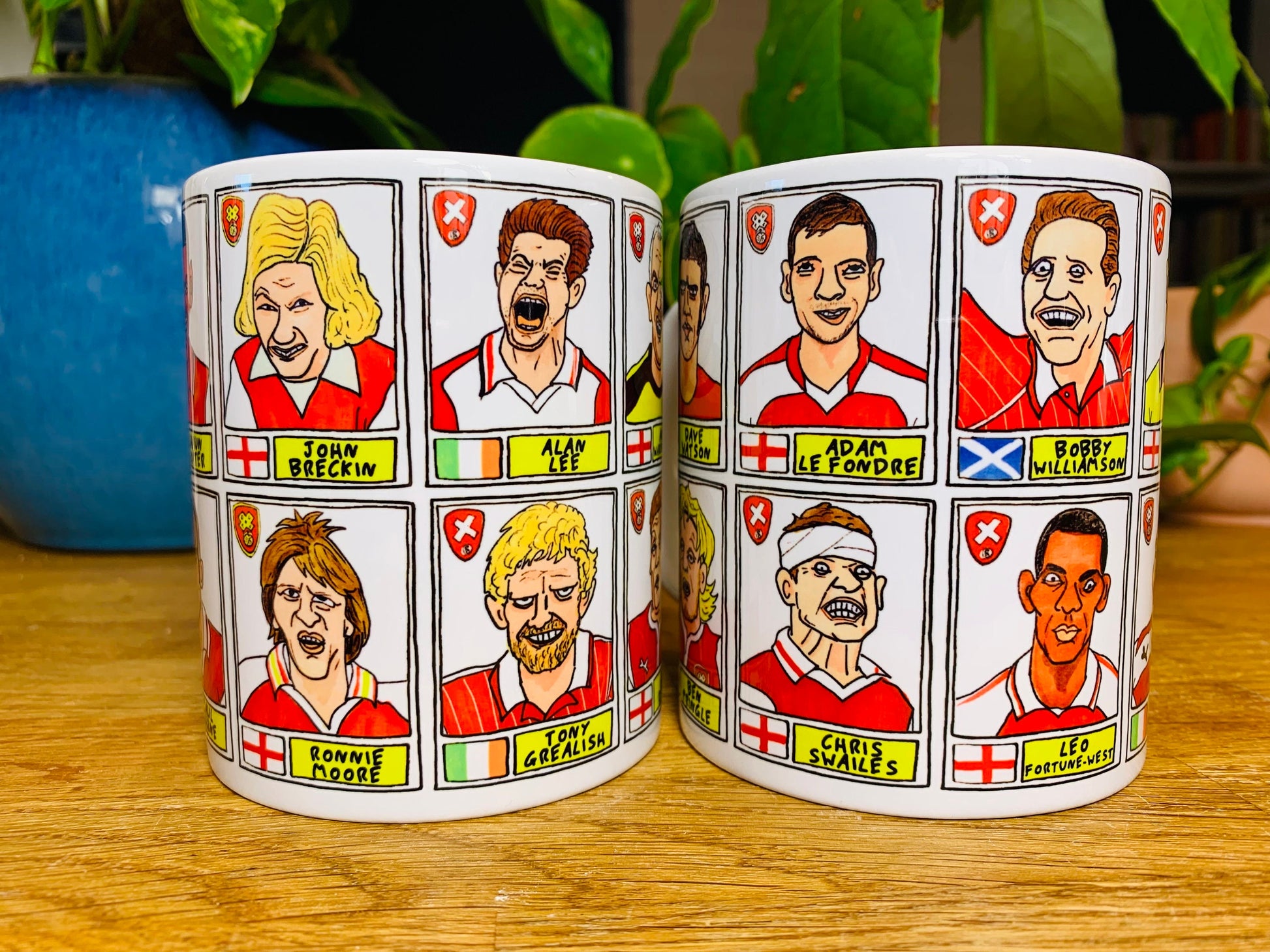 Rotherham United No Score Draws Mug Set - Set of TWO 11oz Ceramic Mugs with Wonky Panini sticker-style RUFC Millers No Score Draws Doodles