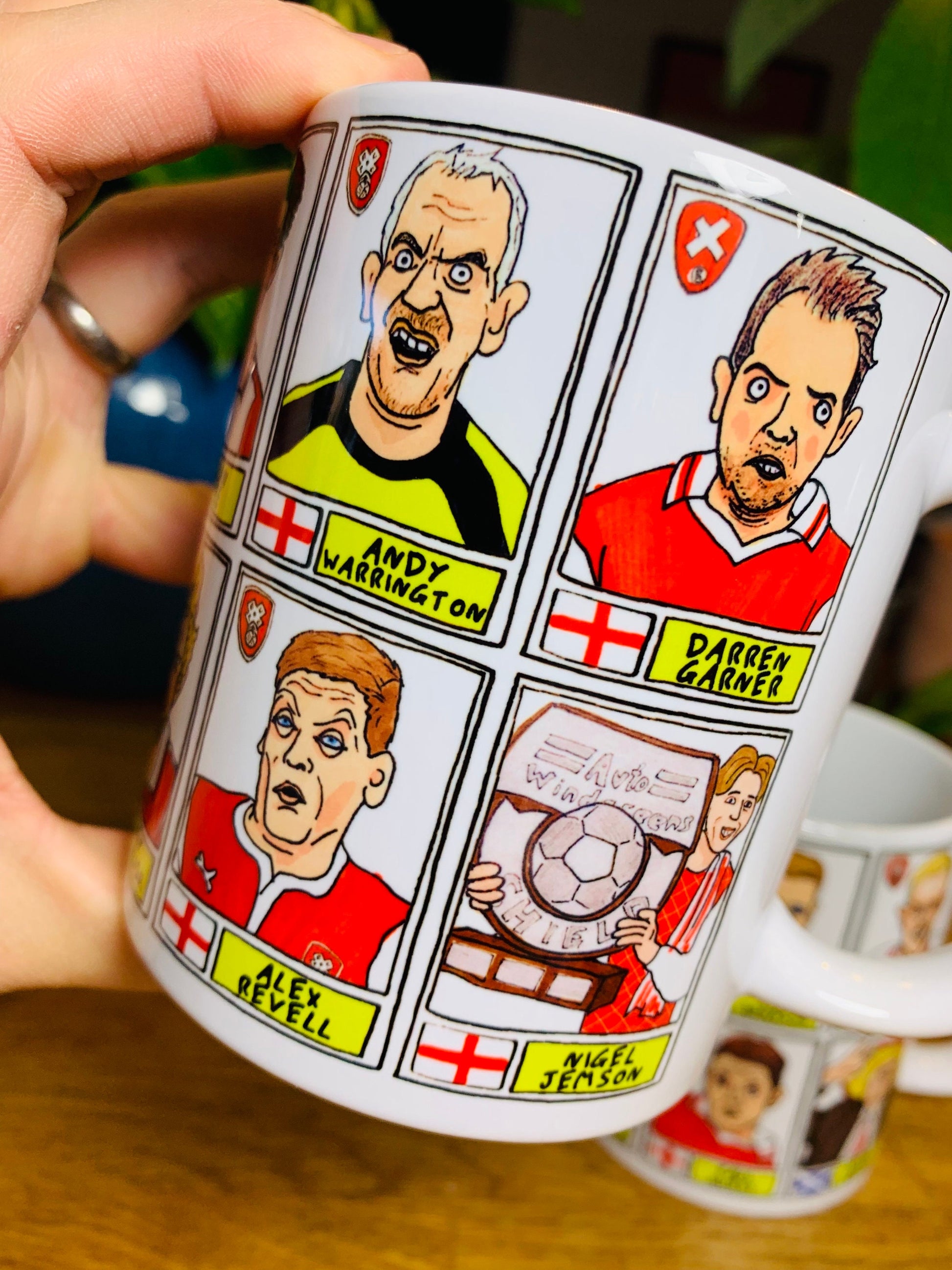 Rotherham United No Score Draws Mug Set - Set of TWO 11oz Ceramic Mugs with Wonky Panini sticker-style RUFC Millers No Score Draws Doodles