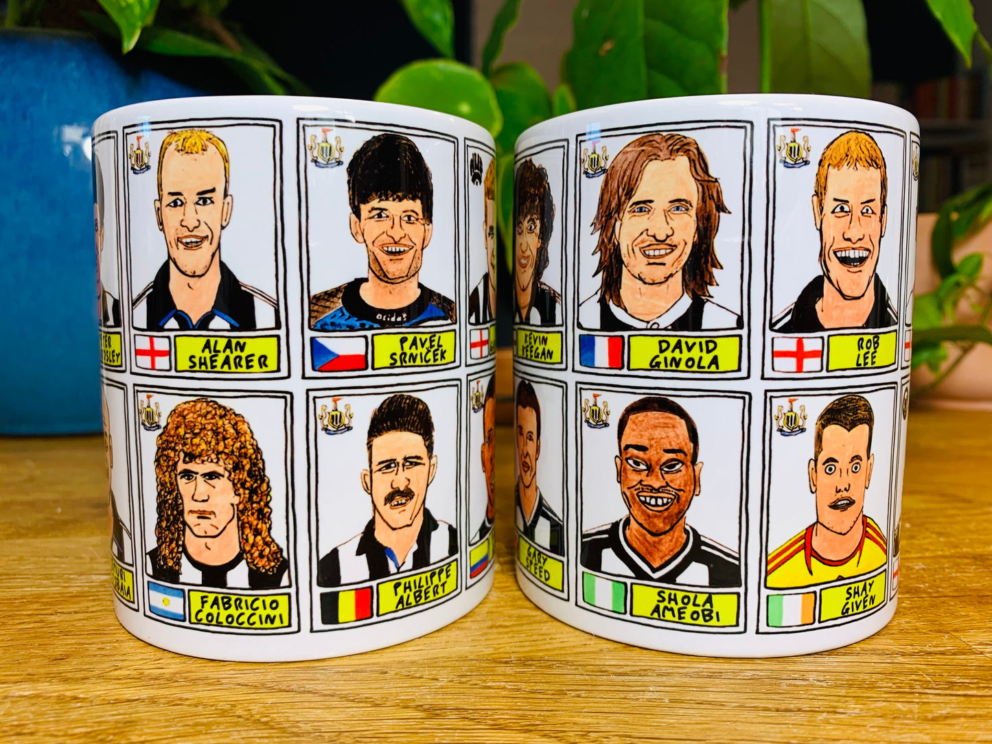 Newcastle United No Score Draws Mug Set - Set of TWO 11oz Ceramic Mugs with Wonky Panini sticker-style No Score Draws Doodles of NUFC icons