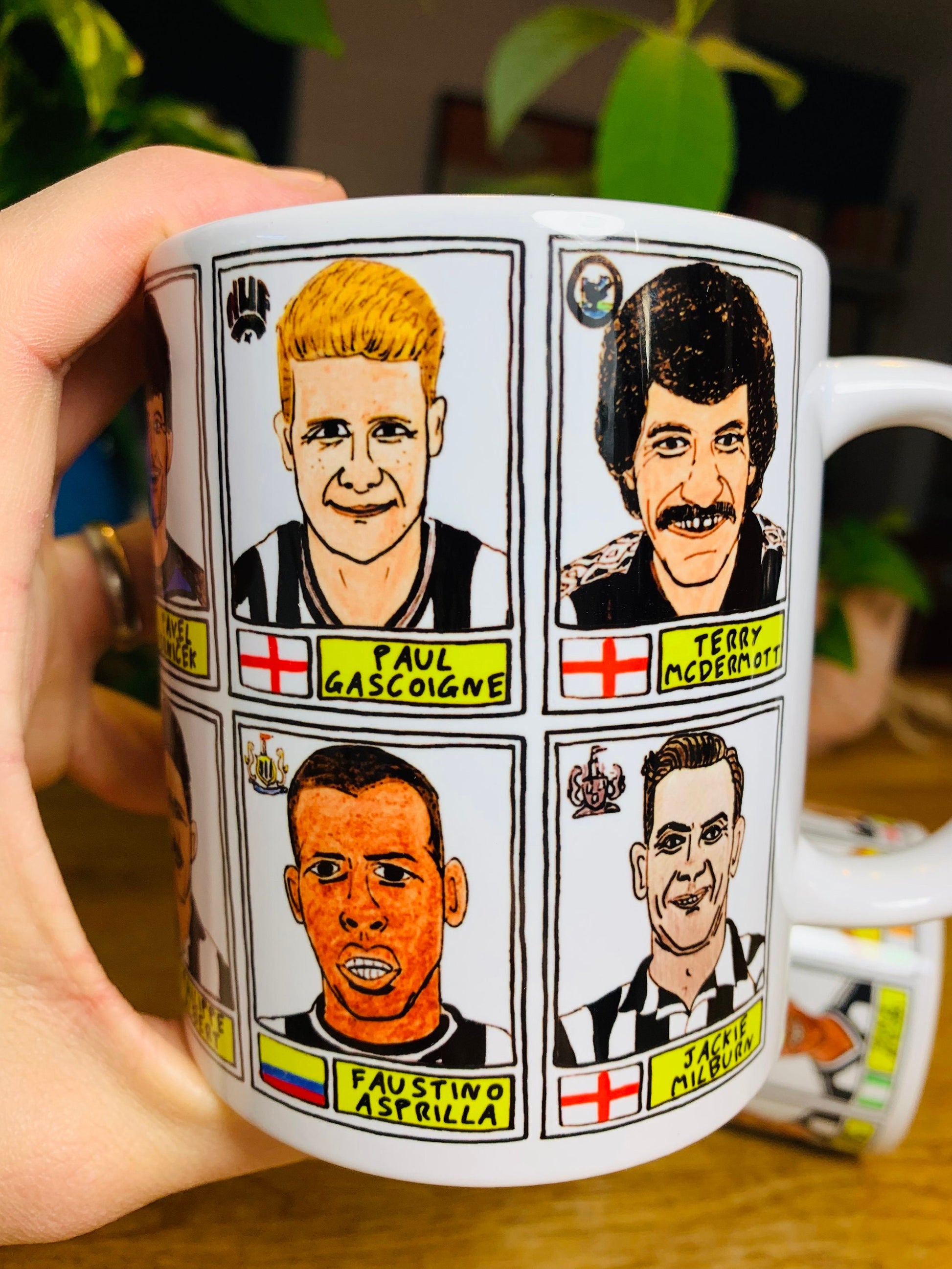 Newcastle United No Score Draws Mug Set - Set of TWO 11oz Ceramic Mugs with Wonky Panini sticker-style No Score Draws Doodles of NUFC icons