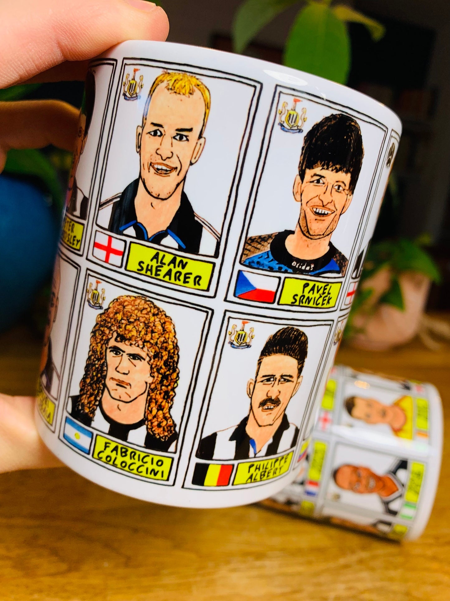 Newcastle United No Score Draws Mug Set - Set of TWO 11oz Ceramic Mugs with Wonky Panini sticker-style No Score Draws Doodles of NUFC icons