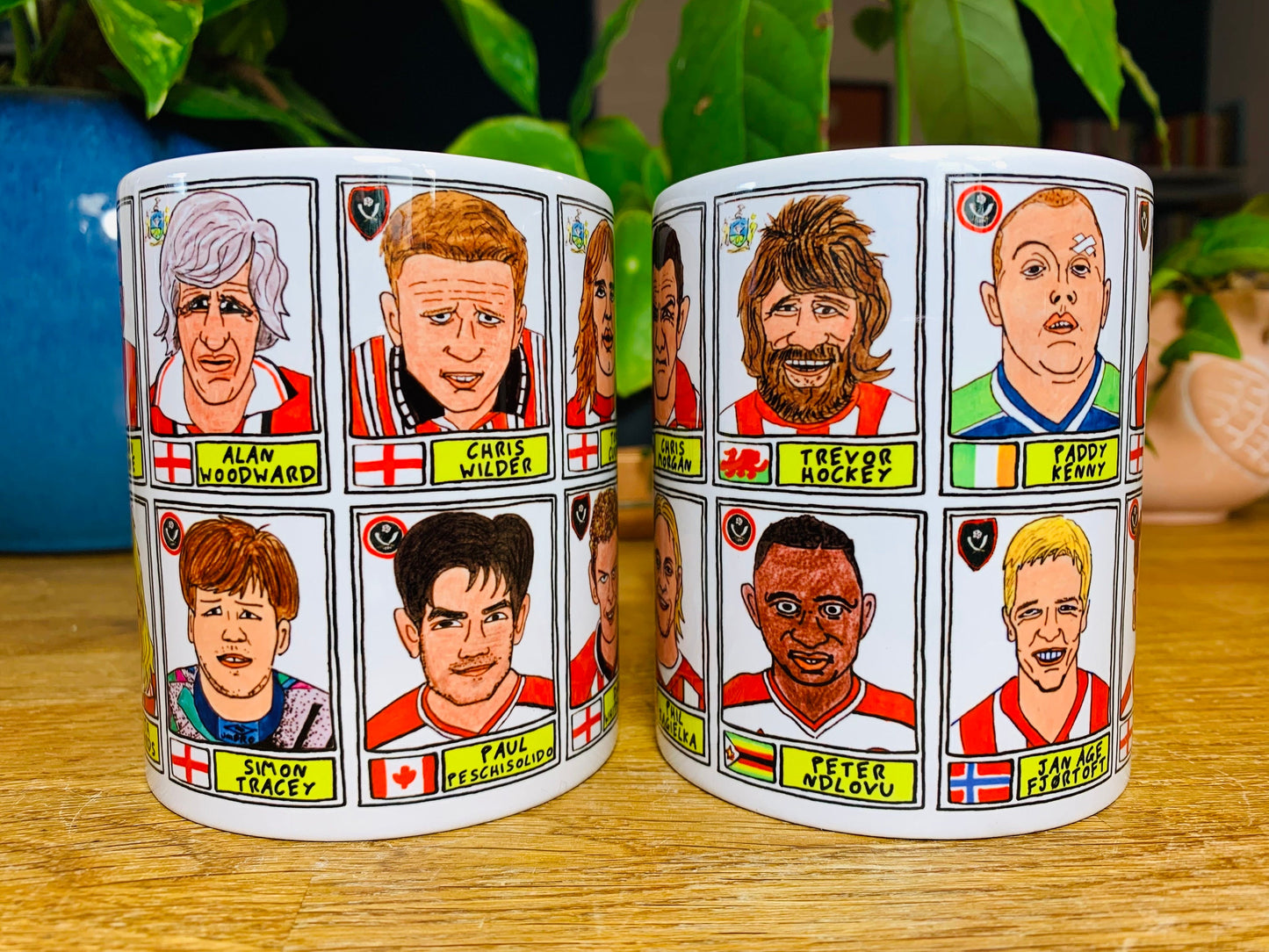 Sheffield United No Score Draws Mug Set - Set of TWO 11oz Ceramic Mugs with Wonky Panini sticker-style Blades SUFC No Score Draws Doodles