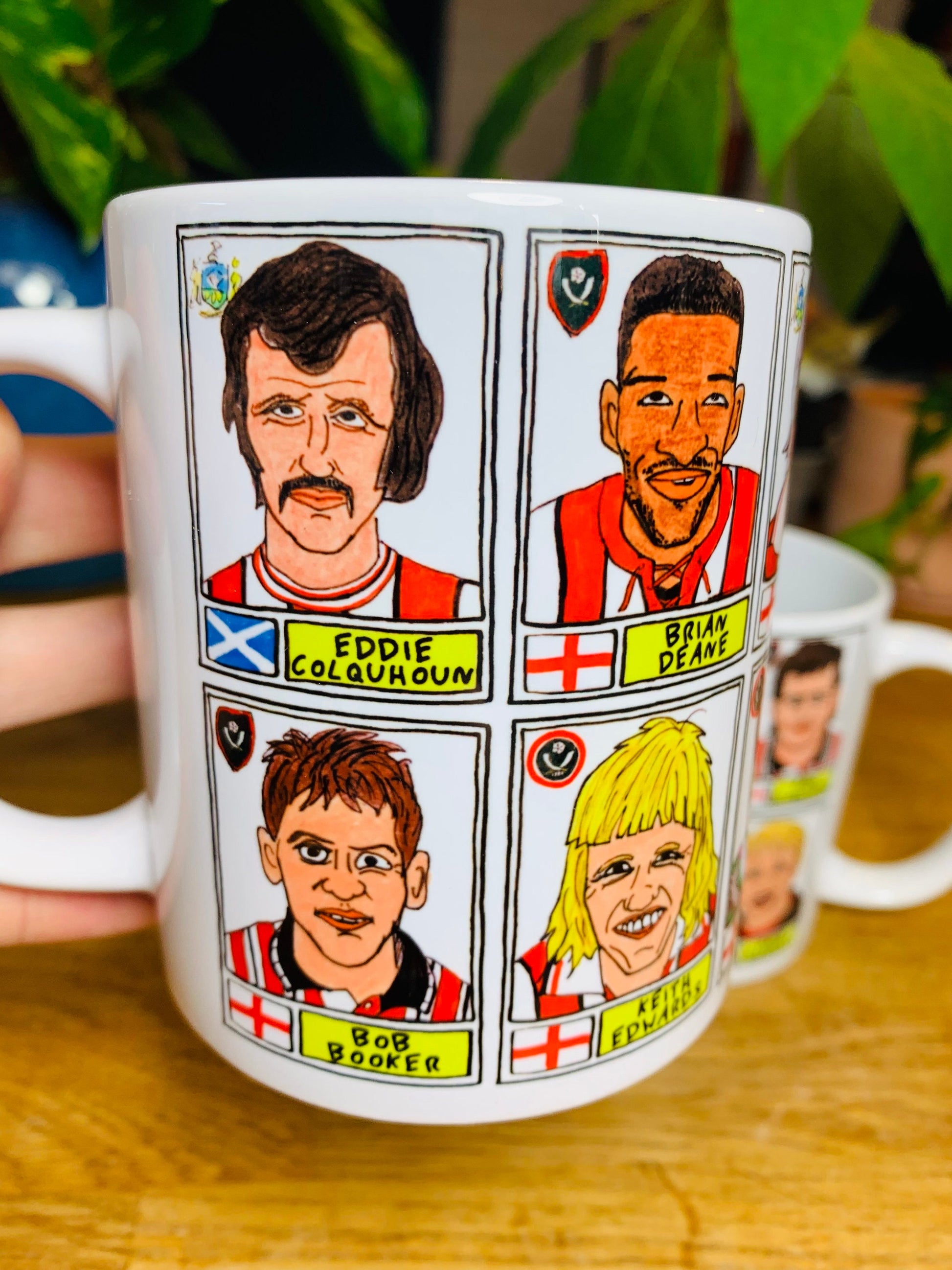 Sheffield United No Score Draws Mug Set - Set of TWO 11oz Ceramic Mugs with Wonky Panini sticker-style Blades SUFC No Score Draws Doodles