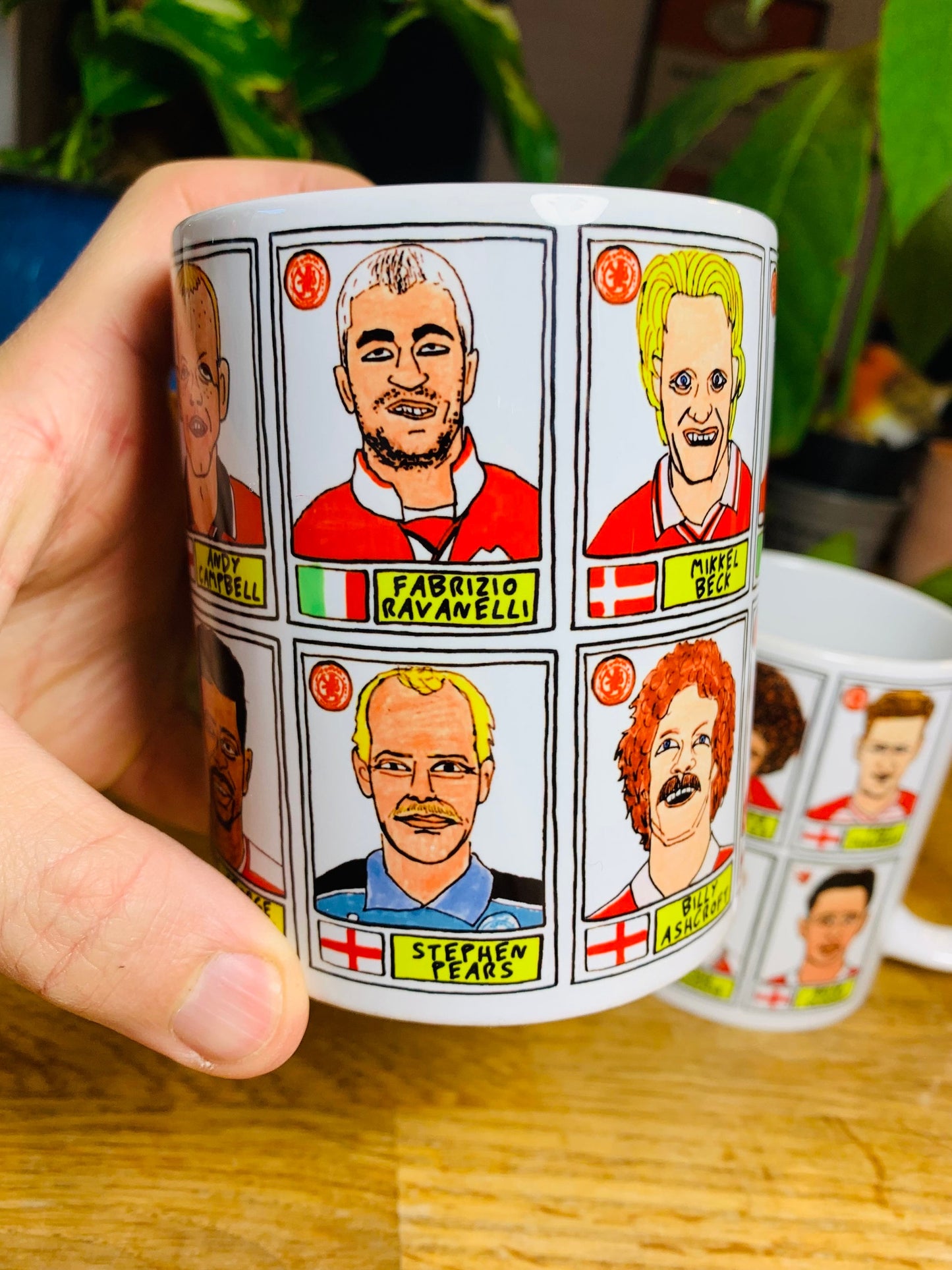 Middlesbrough No Score Draws Mug Set - Set of TWO 11oz Ceramic Mugs with Wonky Panini sticker-style No Score Draws Doodles of 24 Boro Icons