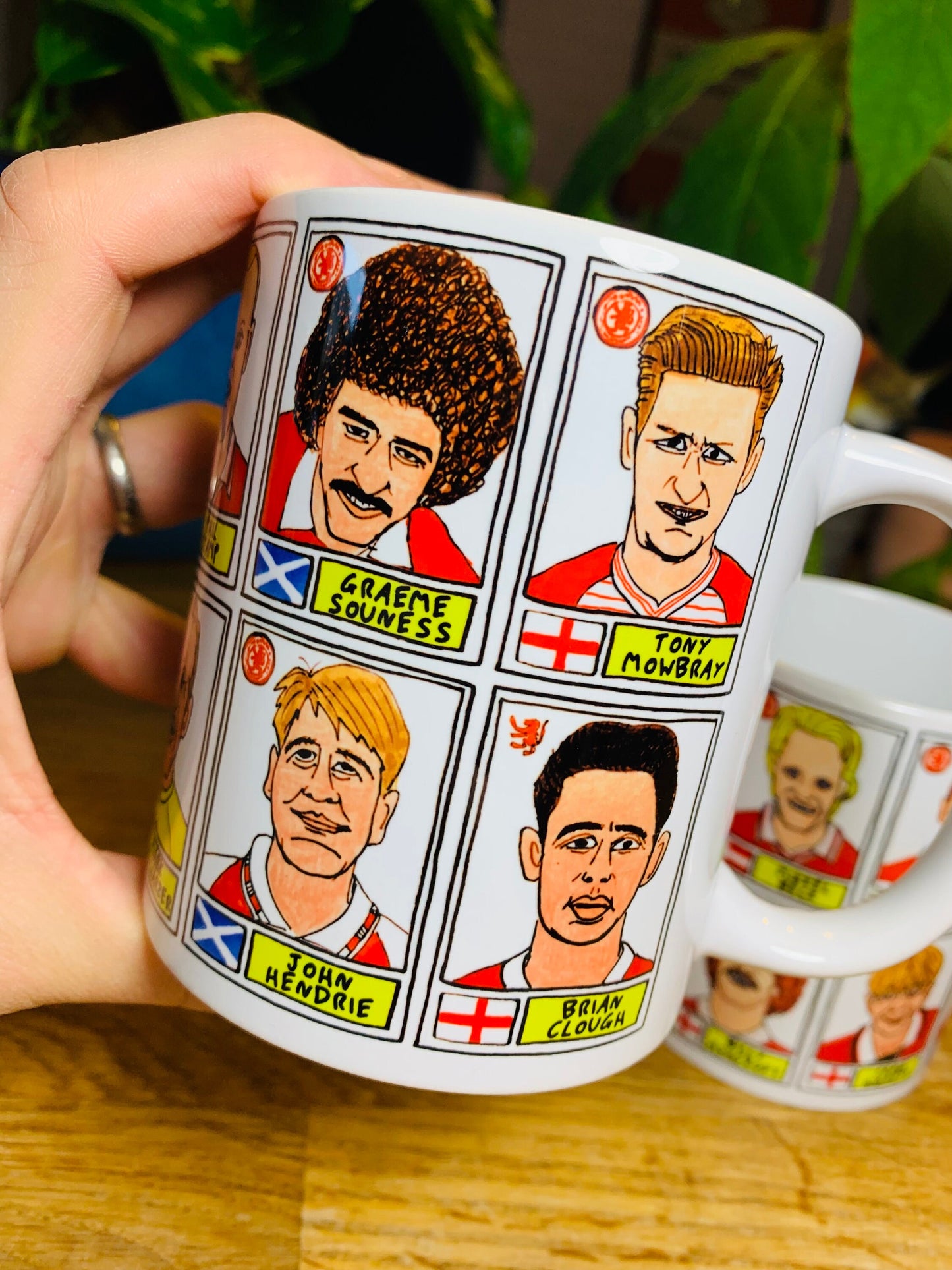 Middlesbrough No Score Draws Mug Set - Set of TWO 11oz Ceramic Mugs with Wonky Panini sticker-style No Score Draws Doodles of 24 Boro Icons