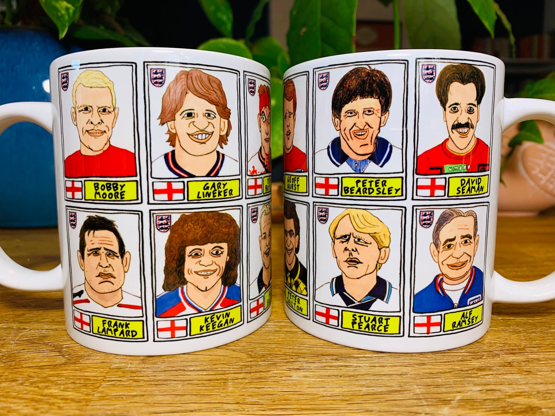 England Vol 1 No Score Draws Mug Set - Set of TWO 11oz Ceramic Mugs with Wonky Panini sticker-style Three Lions No Score Draws Doodles