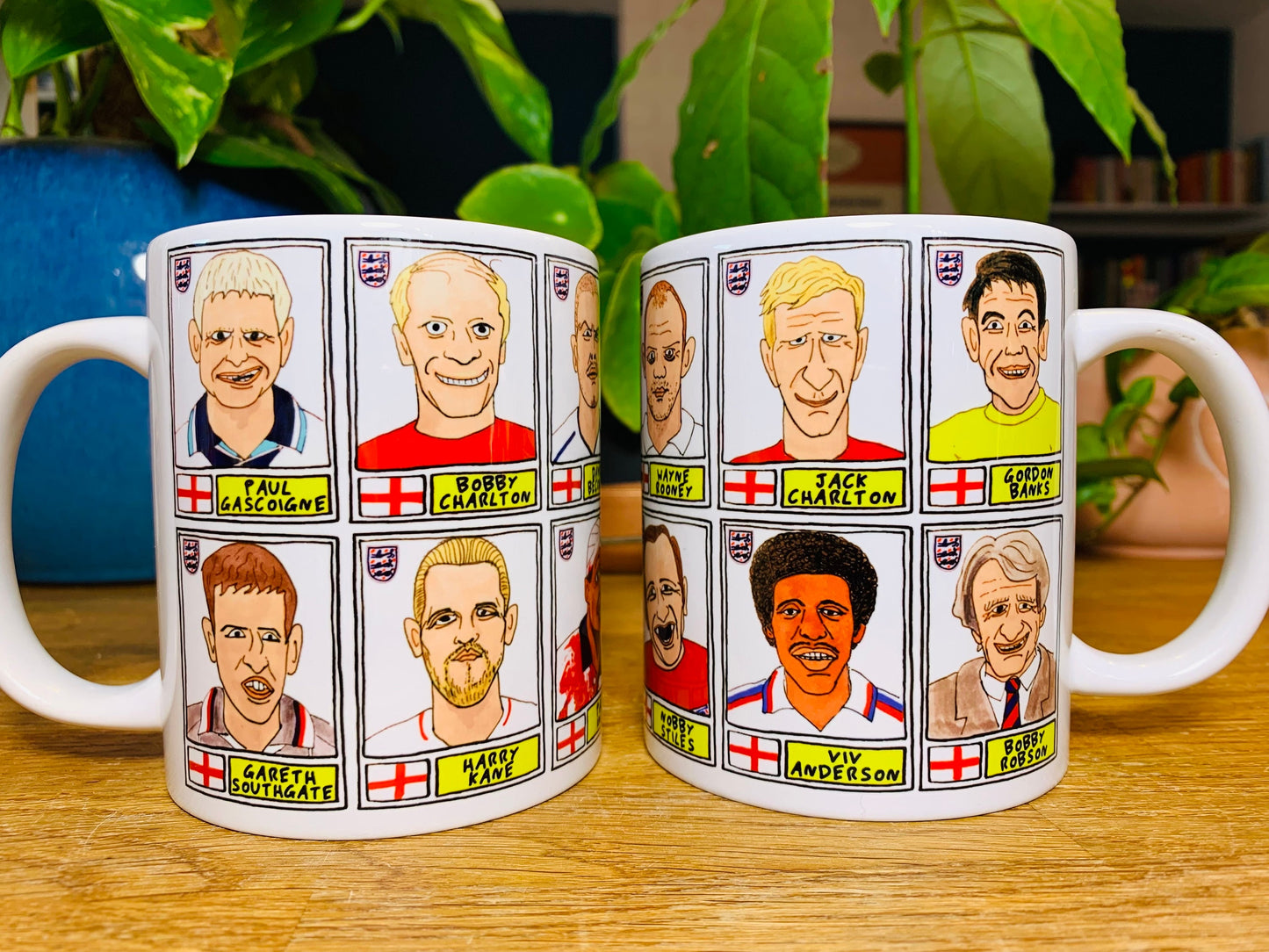 England Vol 1 No Score Draws Mug Set - Set of TWO 11oz Ceramic Mugs with Wonky Panini sticker-style Three Lions No Score Draws Doodles