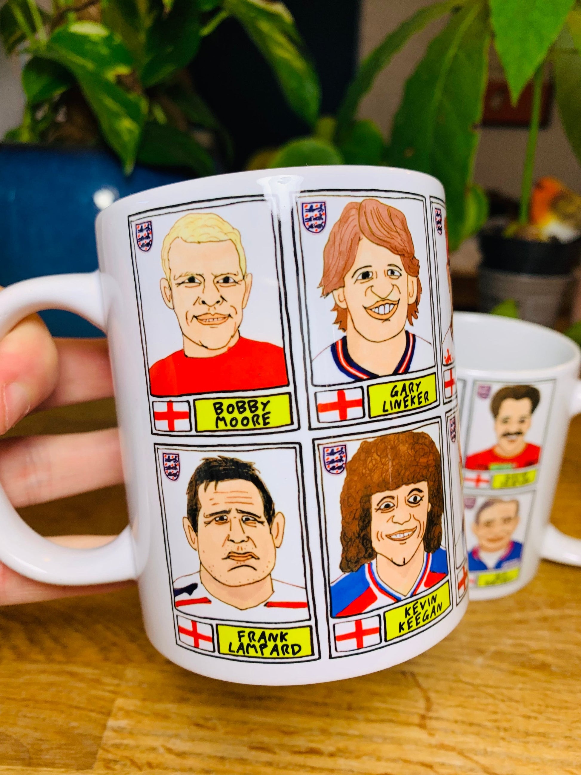 England Vol 1 No Score Draws Mug Set - Set of TWO 11oz Ceramic Mugs with Wonky Panini sticker-style Three Lions No Score Draws Doodles