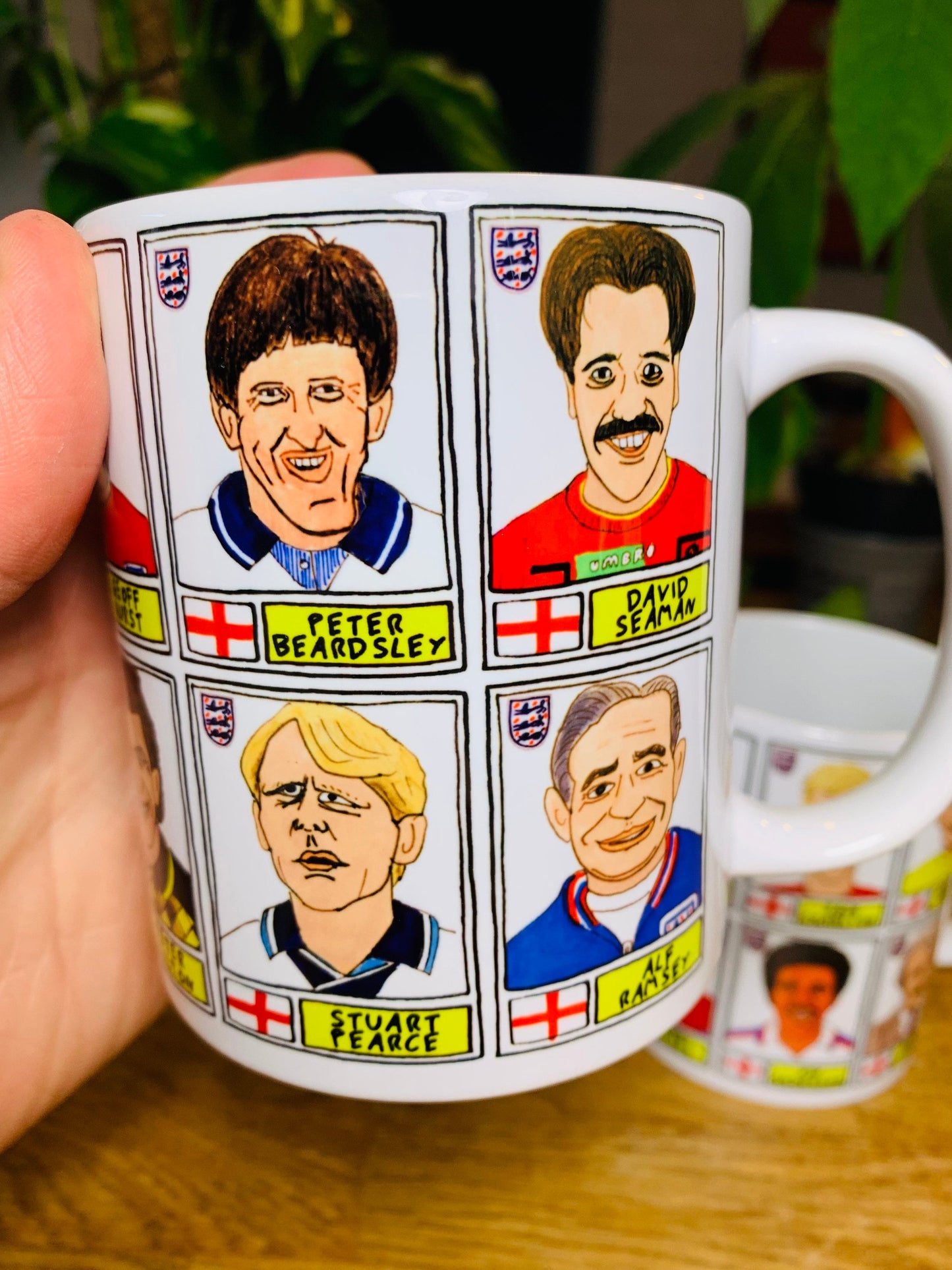 England Vol 1 No Score Draws Mug Set - Set of TWO 11oz Ceramic Mugs with Wonky Panini sticker-style Three Lions No Score Draws Doodles