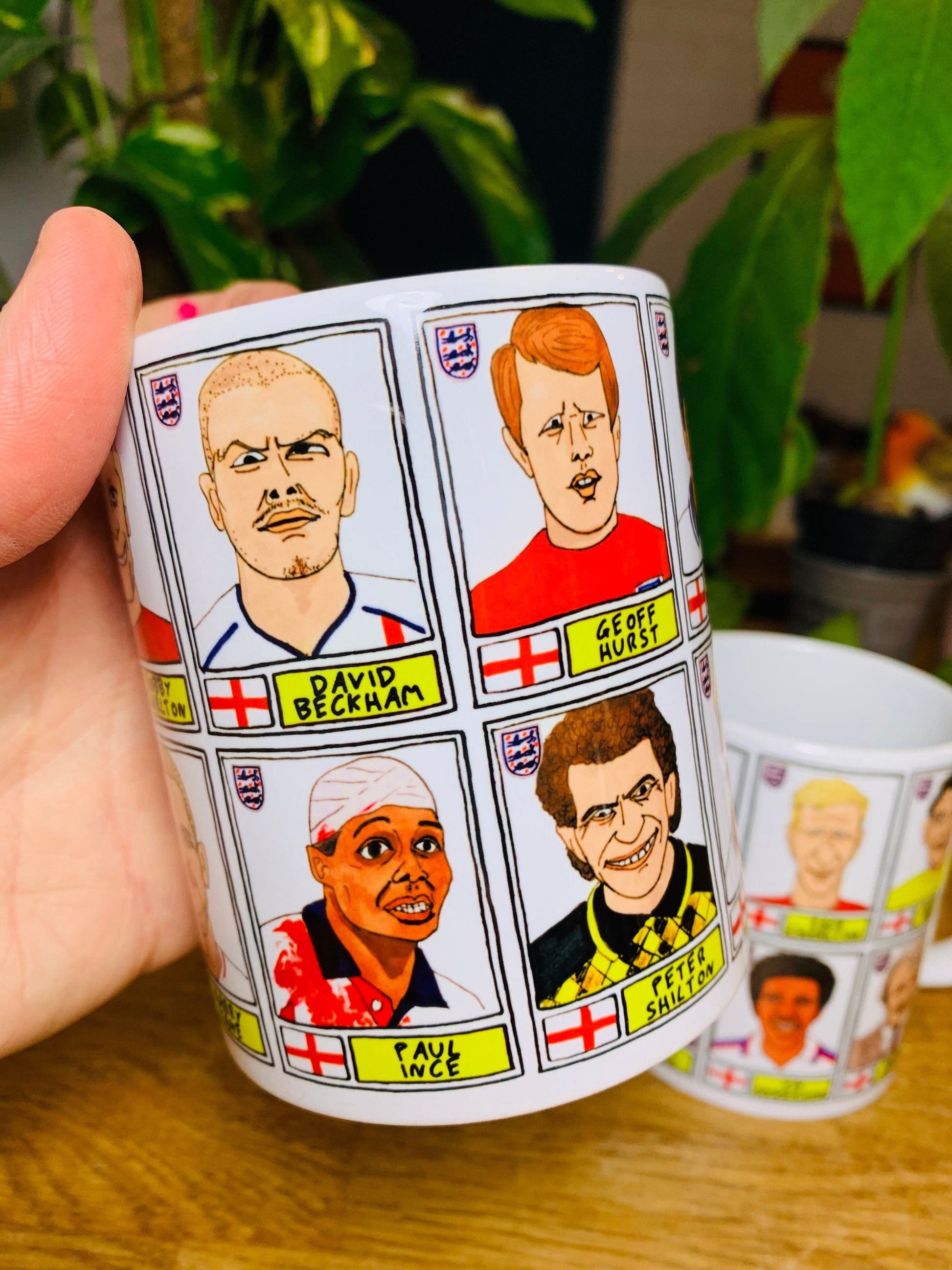 England Vol 1 No Score Draws Mug Set - Set of TWO 11oz Ceramic Mugs with Wonky Panini sticker-style Three Lions No Score Draws Doodles