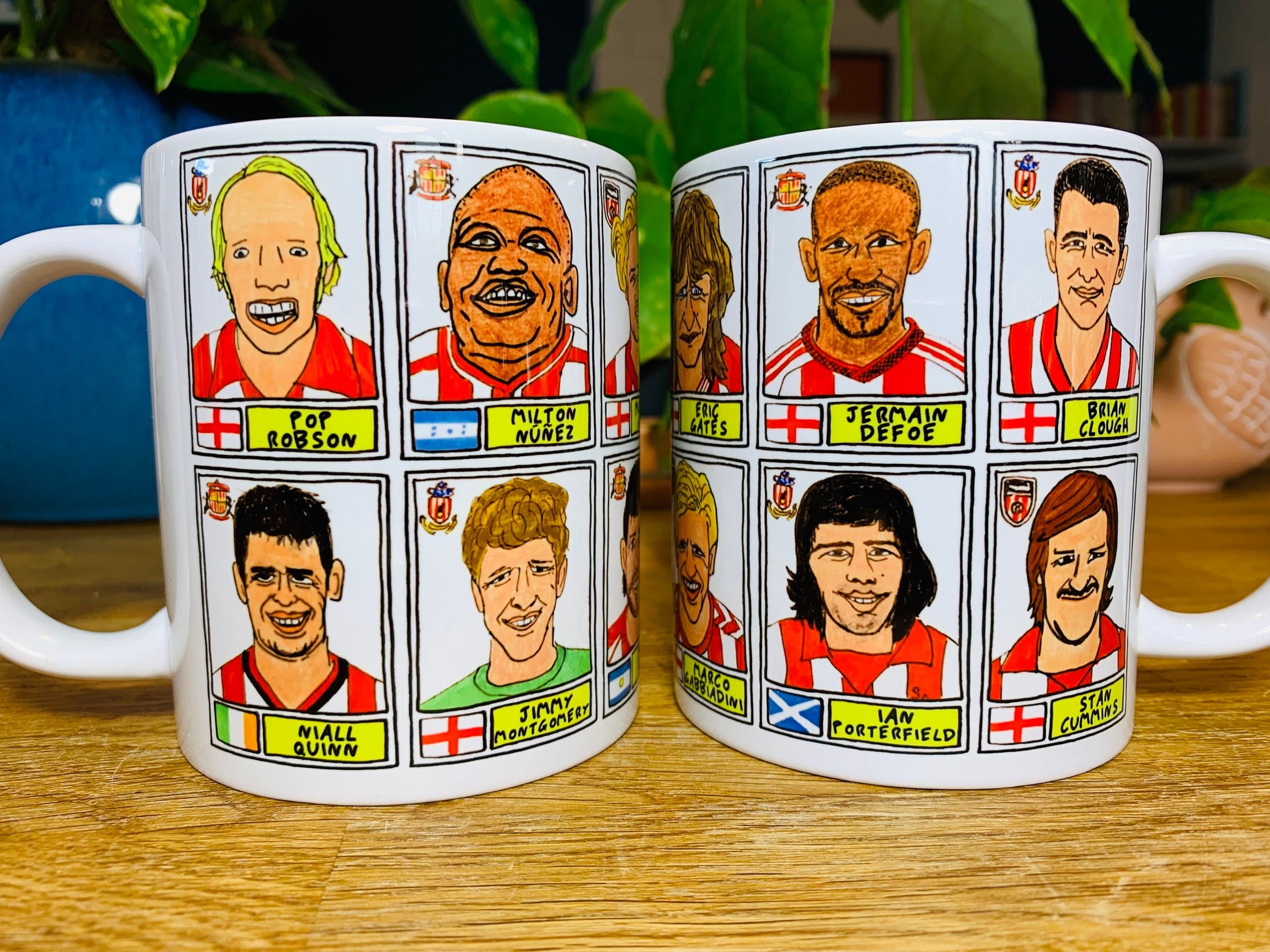 Sunderland No Score Draws Mug Set - Set of TWO 11oz Ceramic Mugs with Wonky Panini sticker-style Black Cats SAFC No Score Draws Doodles