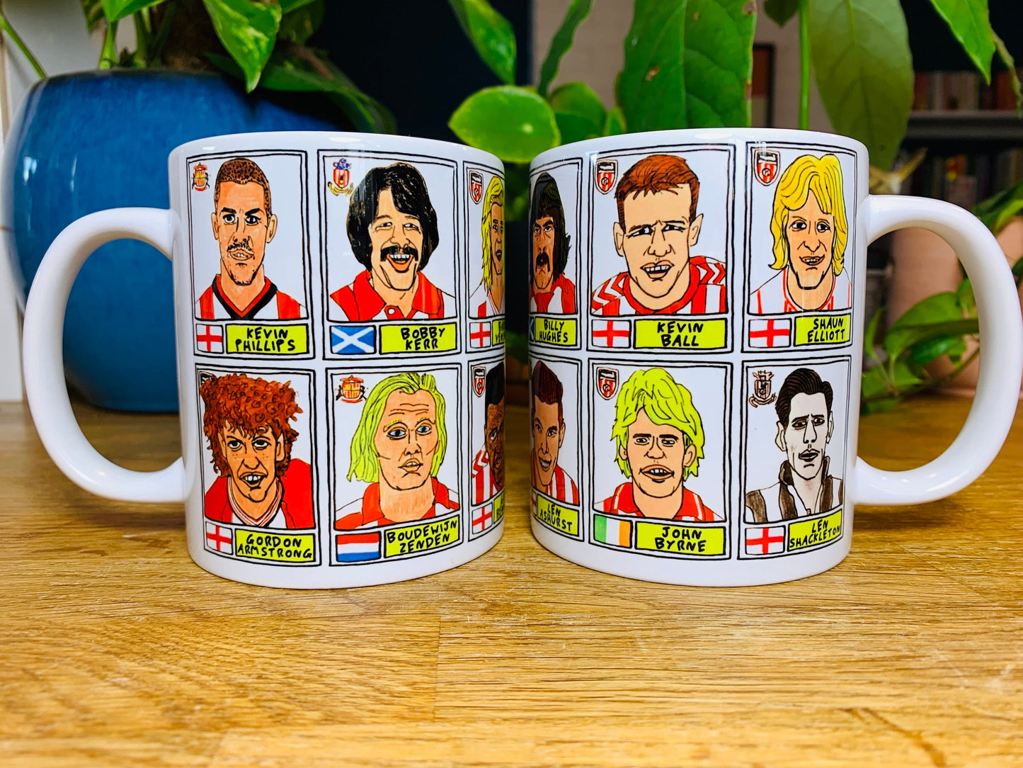 Sunderland No Score Draws Mug Set - Set of TWO 11oz Ceramic Mugs with Wonky Panini sticker-style Black Cats SAFC No Score Draws Doodles