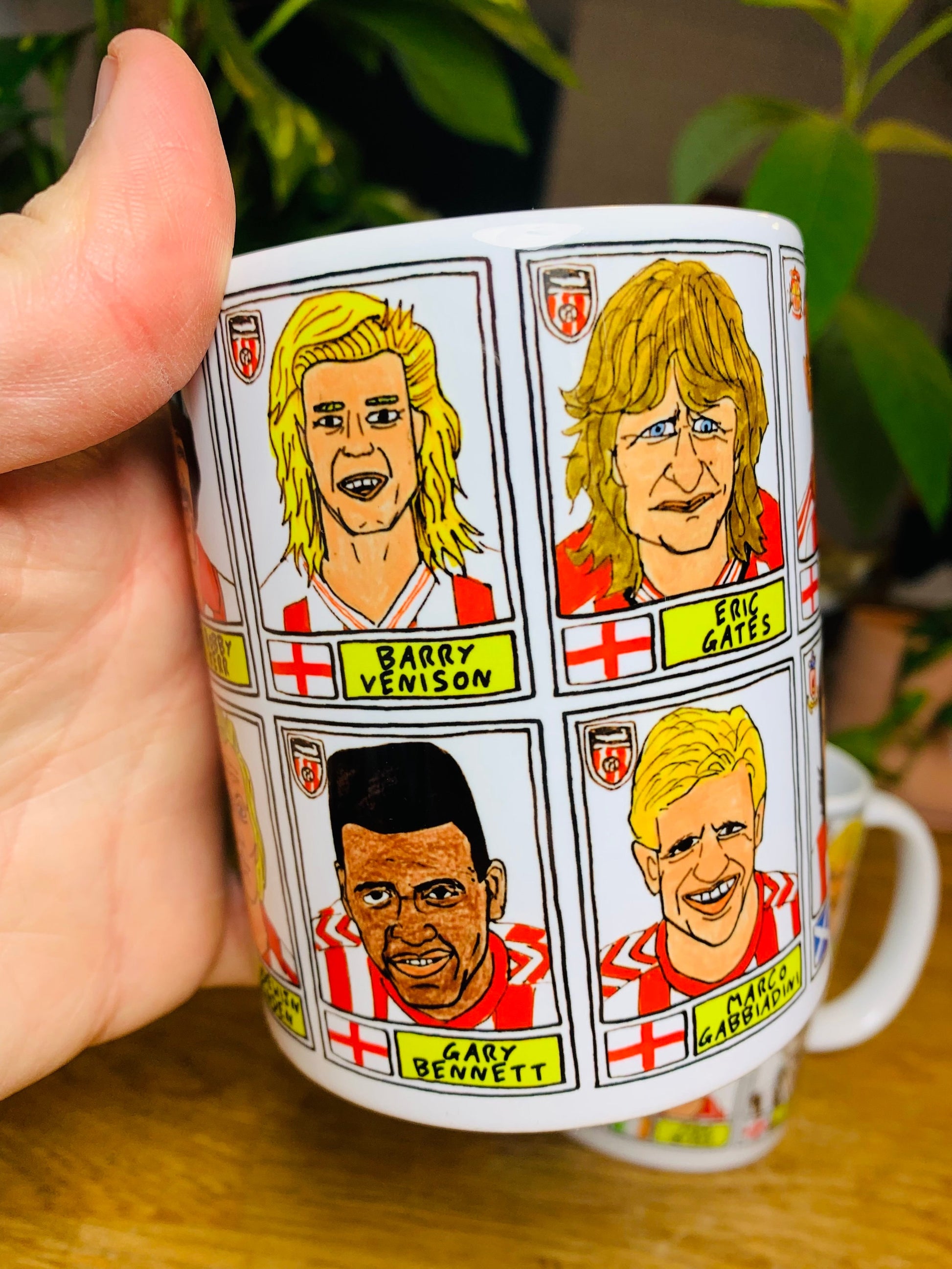 Sunderland No Score Draws Mug Set - Set of TWO 11oz Ceramic Mugs with Wonky Panini sticker-style Black Cats SAFC No Score Draws Doodles