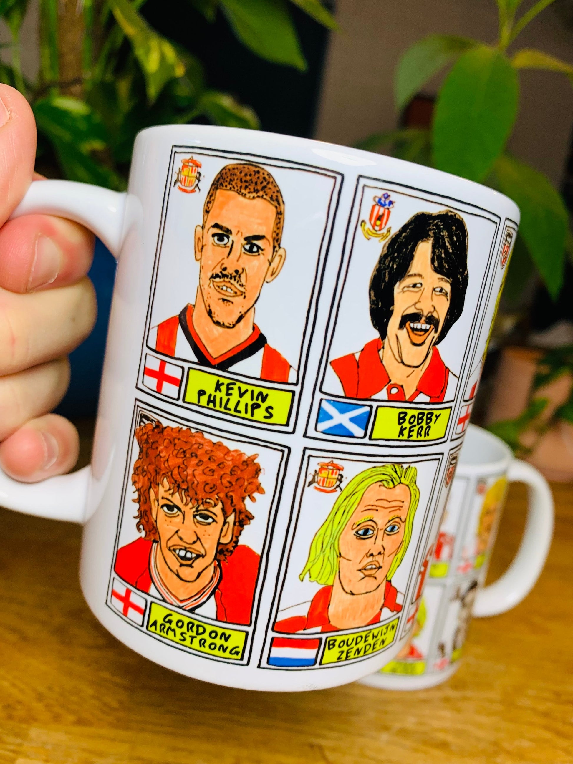 Sunderland No Score Draws Mug Set - Set of TWO 11oz Ceramic Mugs with Wonky Panini sticker-style Black Cats SAFC No Score Draws Doodles