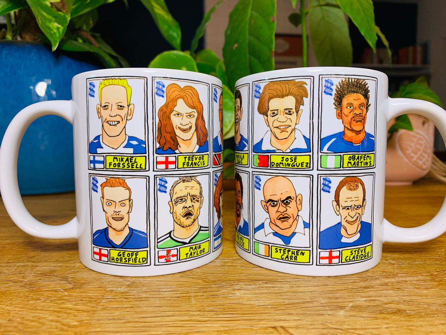 Birmingham City - Set of TWO 11oz Ceramic Mugs with Wonky Panini sticker-style No Score Draws Doodles of 24 BCFC Blues icons