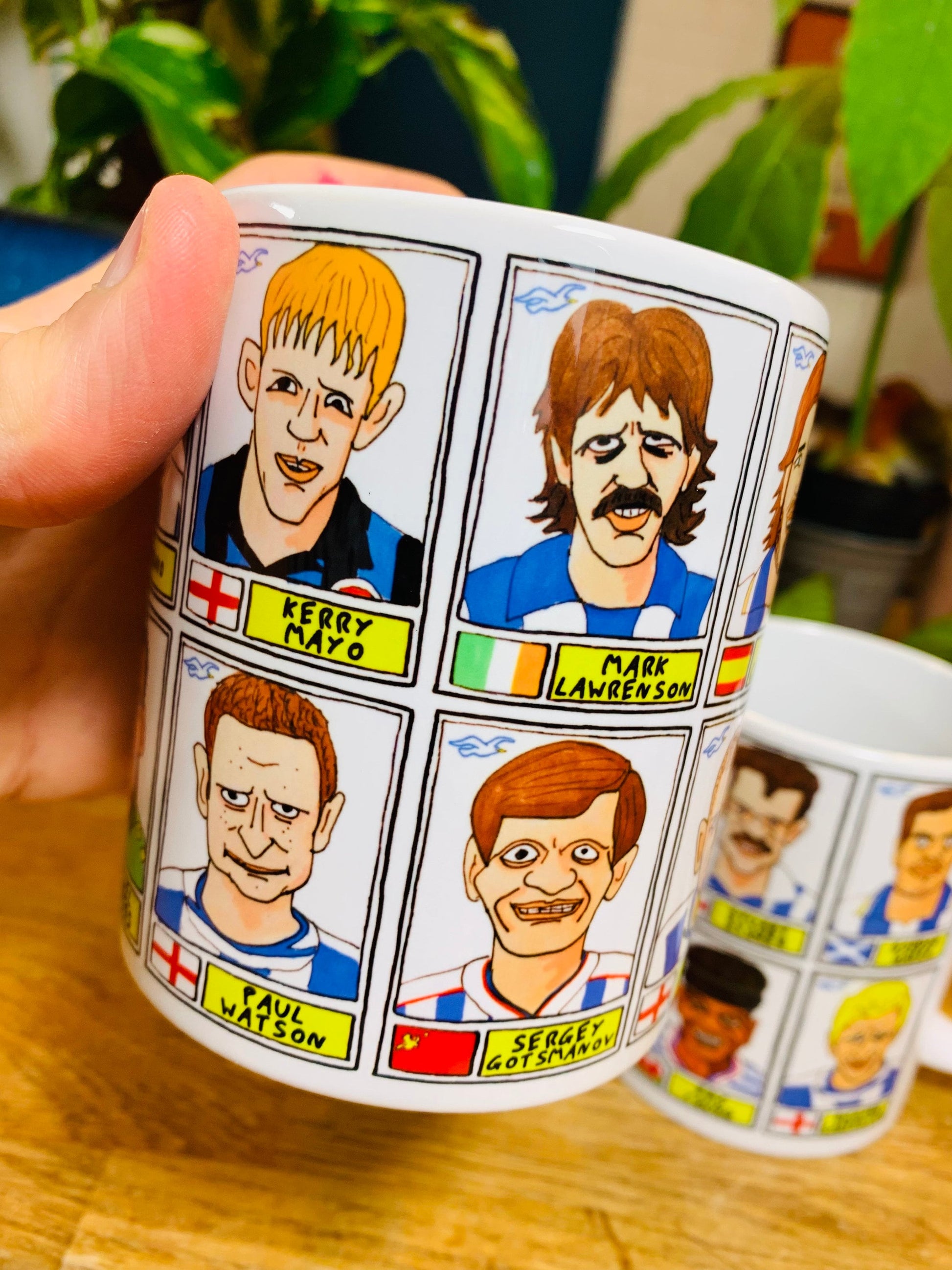 Brighton No Score Draws Mug Set - Set of TWO 11oz Ceramic Mugs with Wonky Panini sticker-style Seagulls BHA No Score Draws Doodles