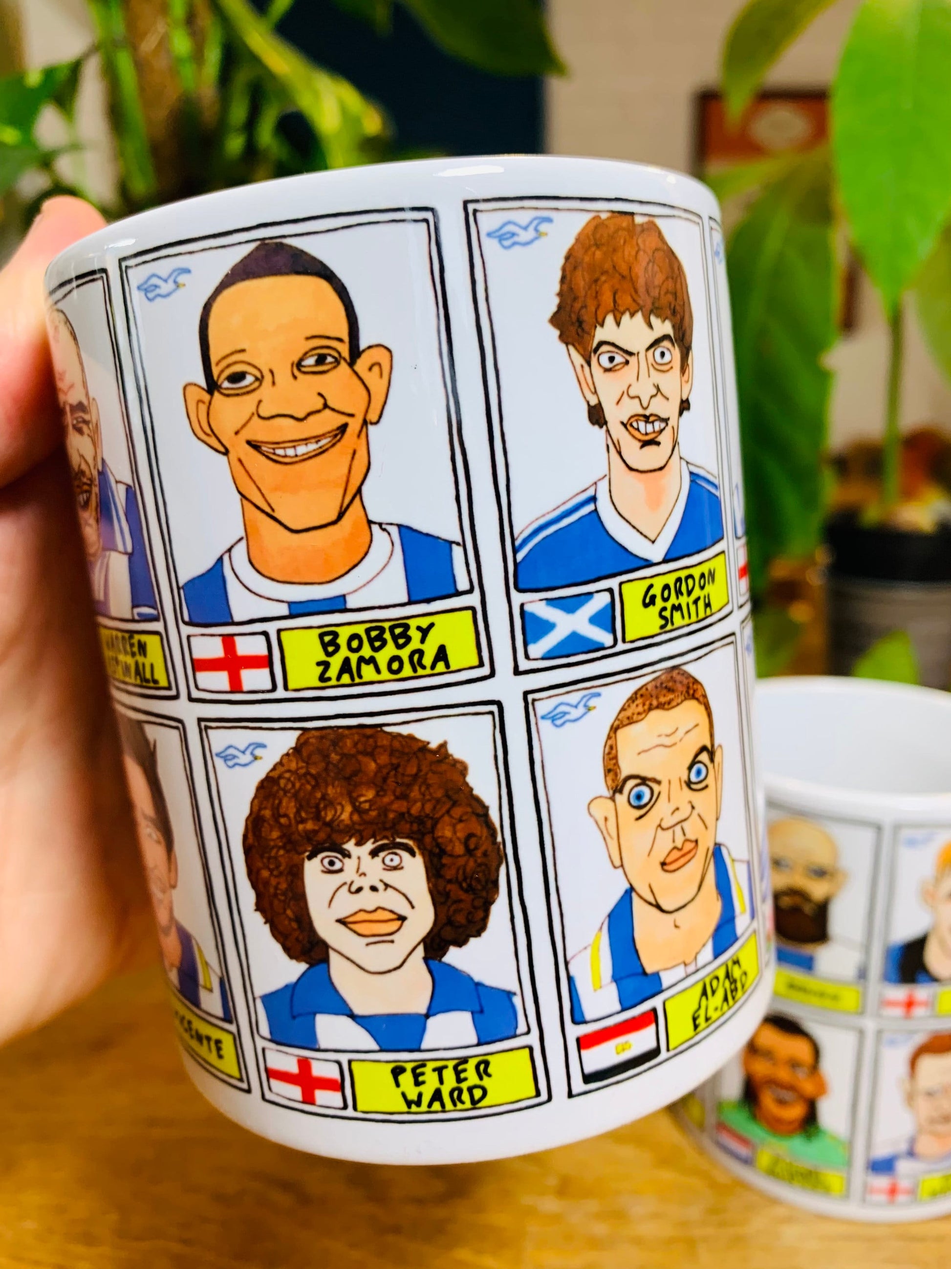 Brighton No Score Draws Mug Set - Set of TWO 11oz Ceramic Mugs with Wonky Panini sticker-style Seagulls BHA No Score Draws Doodles