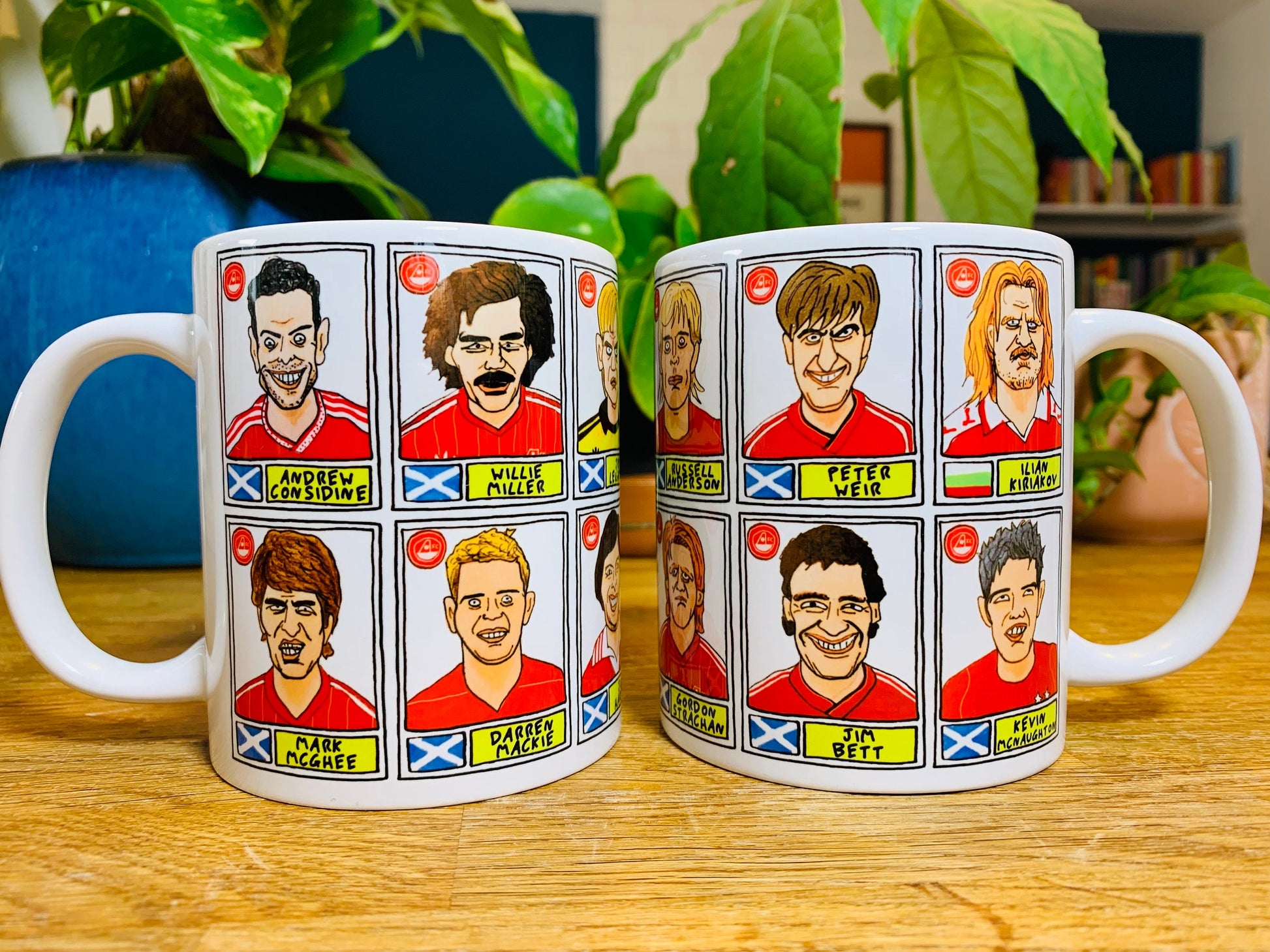 Aberdeen No Score Draws Mug Set - Set of TWO 11oz Ceramic Mugs with Wonky Panini sticker-style Aberdeen FC No Score Draws Doodles